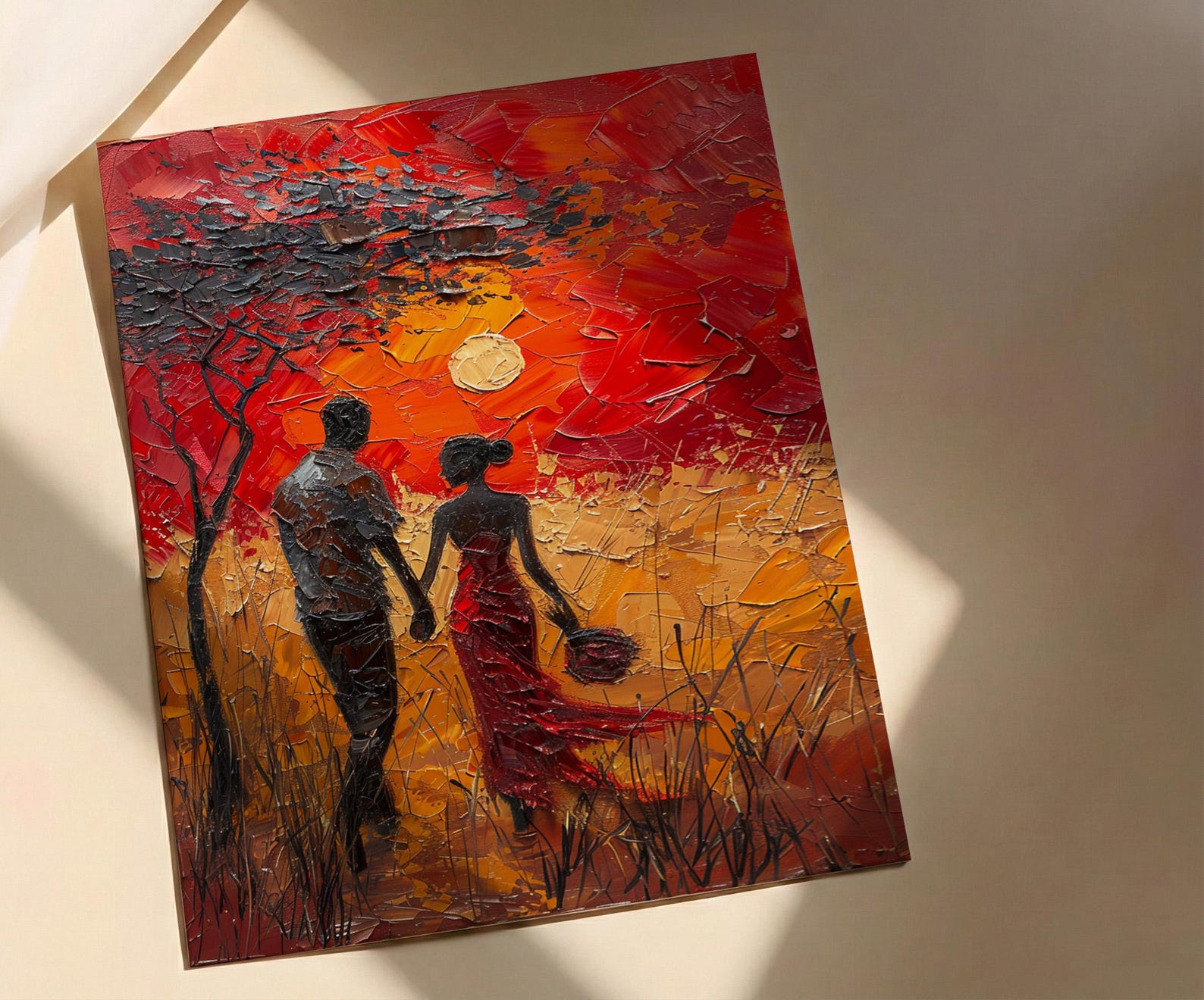 Serengeti Sunset Wall Decor, Safari Honeymoon - Thick Oil Painting Style — view 3