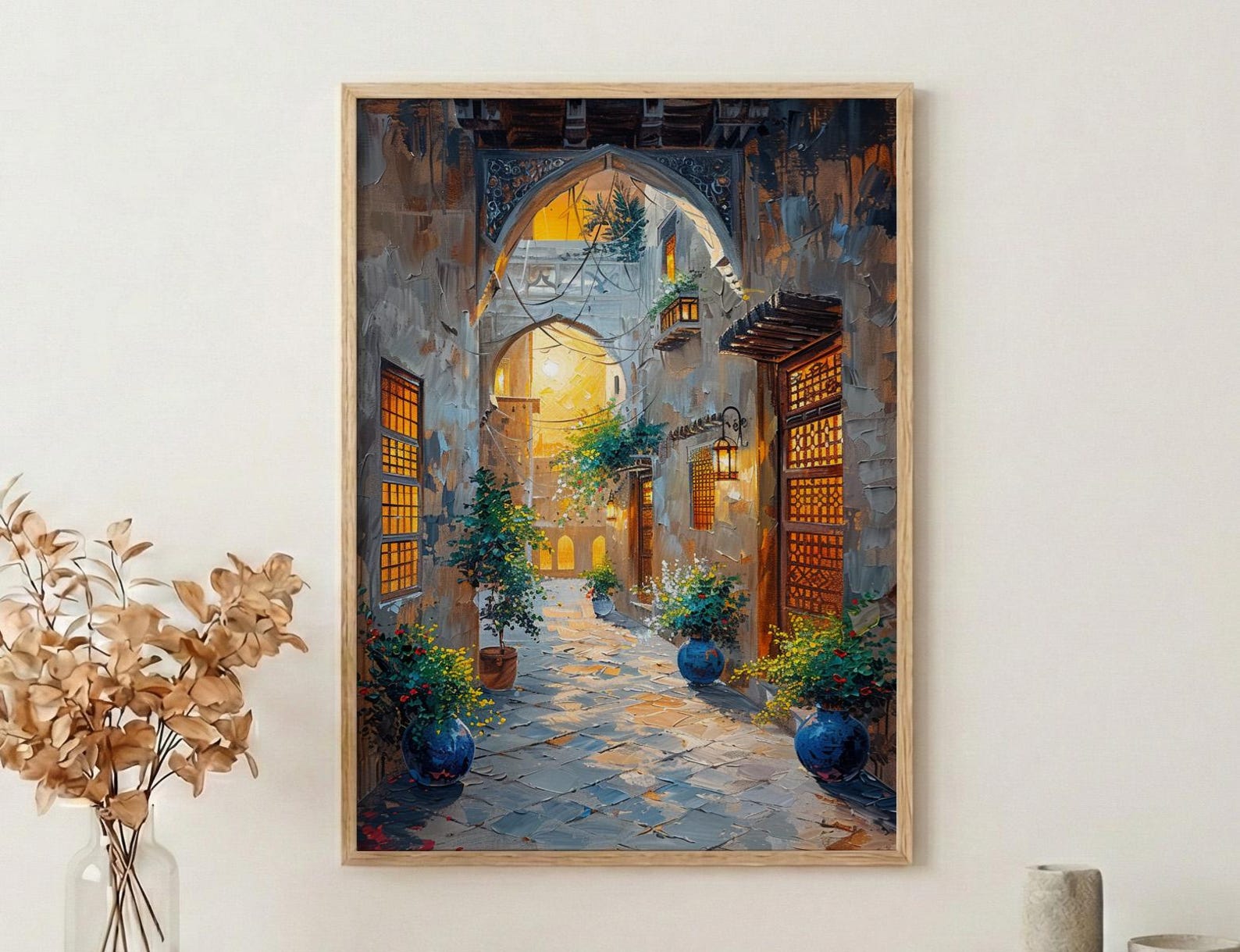 Dubai Wall Art, Old Town Print, Middle Eastern Decor, Impasto Oil Painting, Wind Tower, Golden Hour, Travel Gift