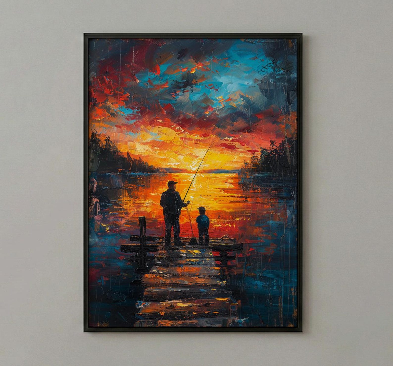 Father And Son Fishing Wall Art, Lake Dock Decor - Rustic Outdoor Print — view 2