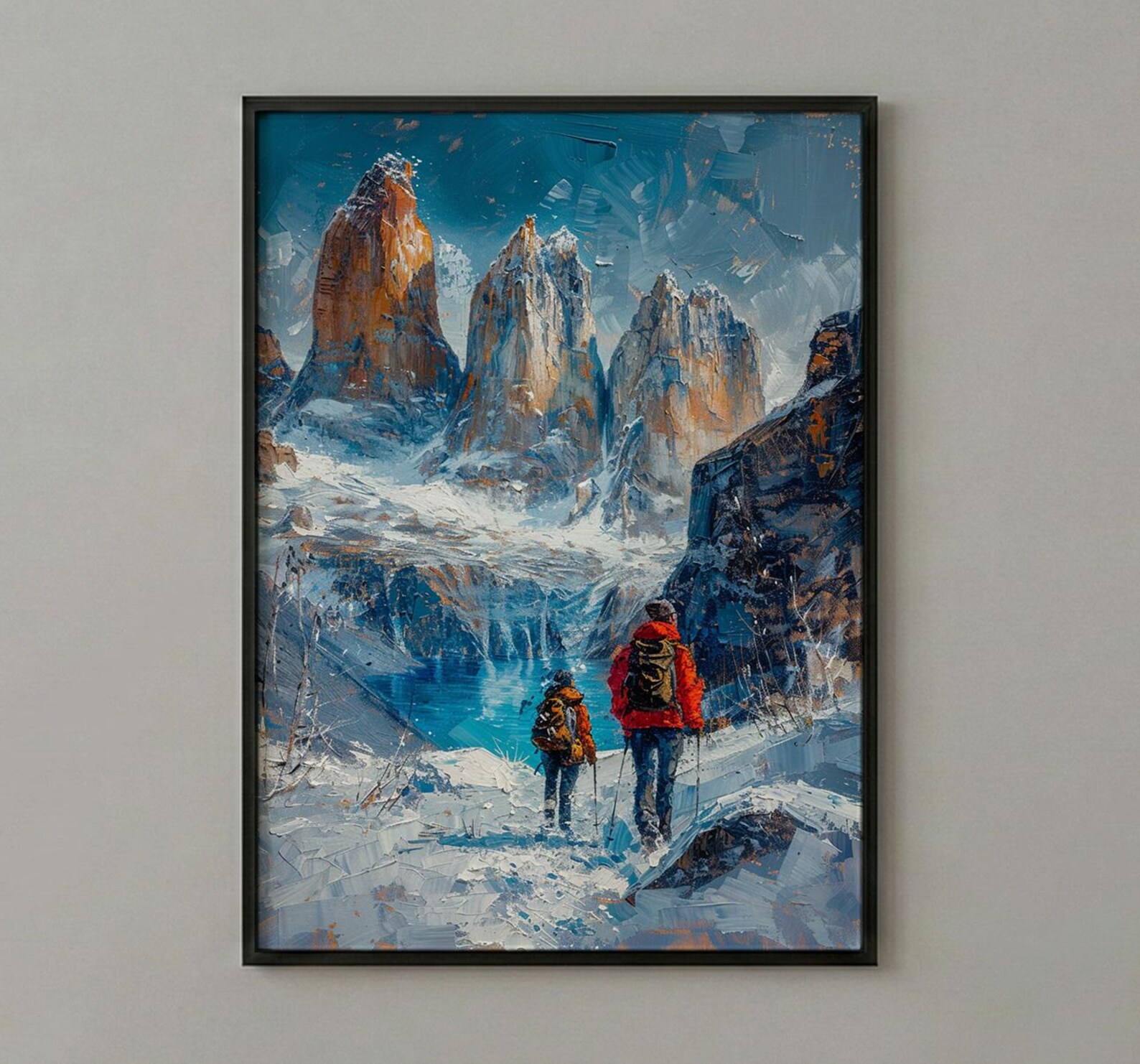 Patagonia Wall Art, Torres del Paine Print, Mountain Hiking, Impasto Oil Painting, Adventure Couple, Nature Gift, Anniversary Gift — view 5