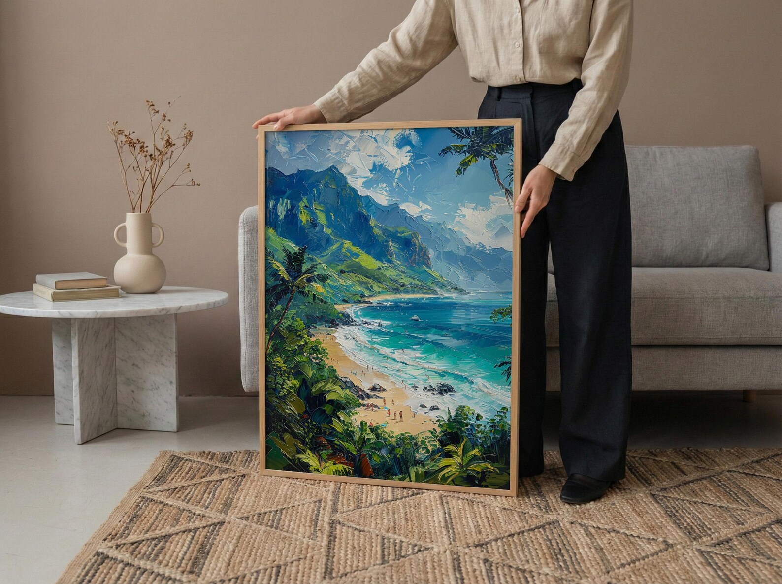 Kauai Hanalei Bay Wall Art, Lush Tropical Island Decor - Majestic Green Mountain Summer Ocean — view 4