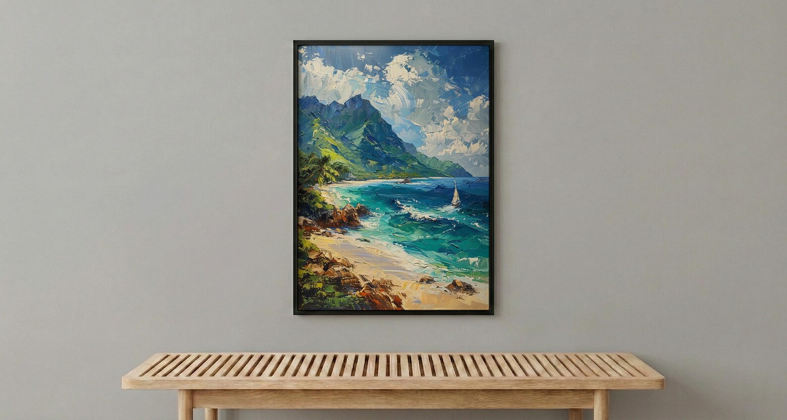 Moorea Coral Reef Ocean Poster, Turquoise Water Home Decor - Green Mountain Coast Summer Scene — view 5