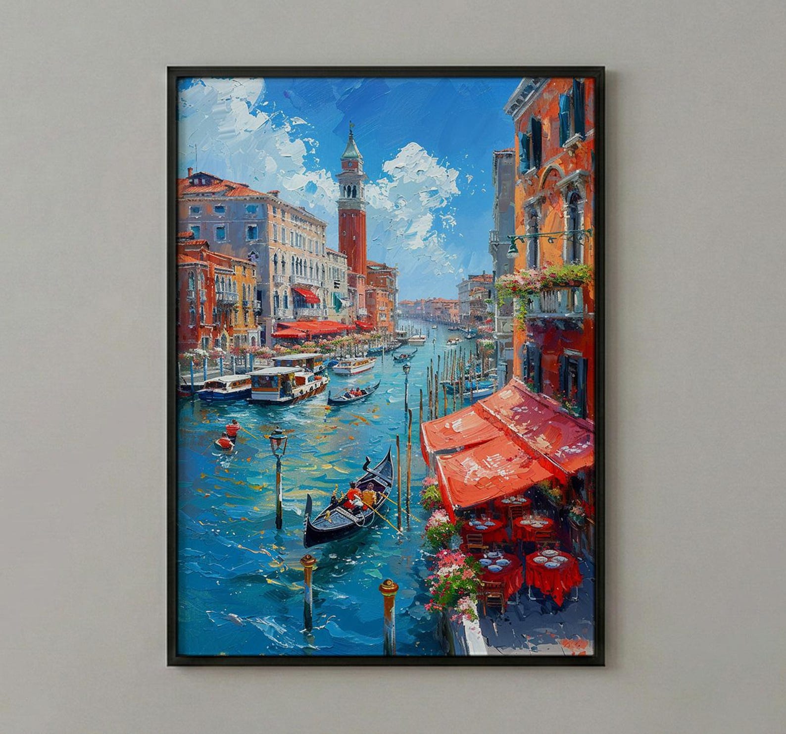Rialto Market Wall Art, Venice Italy Home Decor - Historic Red Awning Canal Summer Beauty — view 3