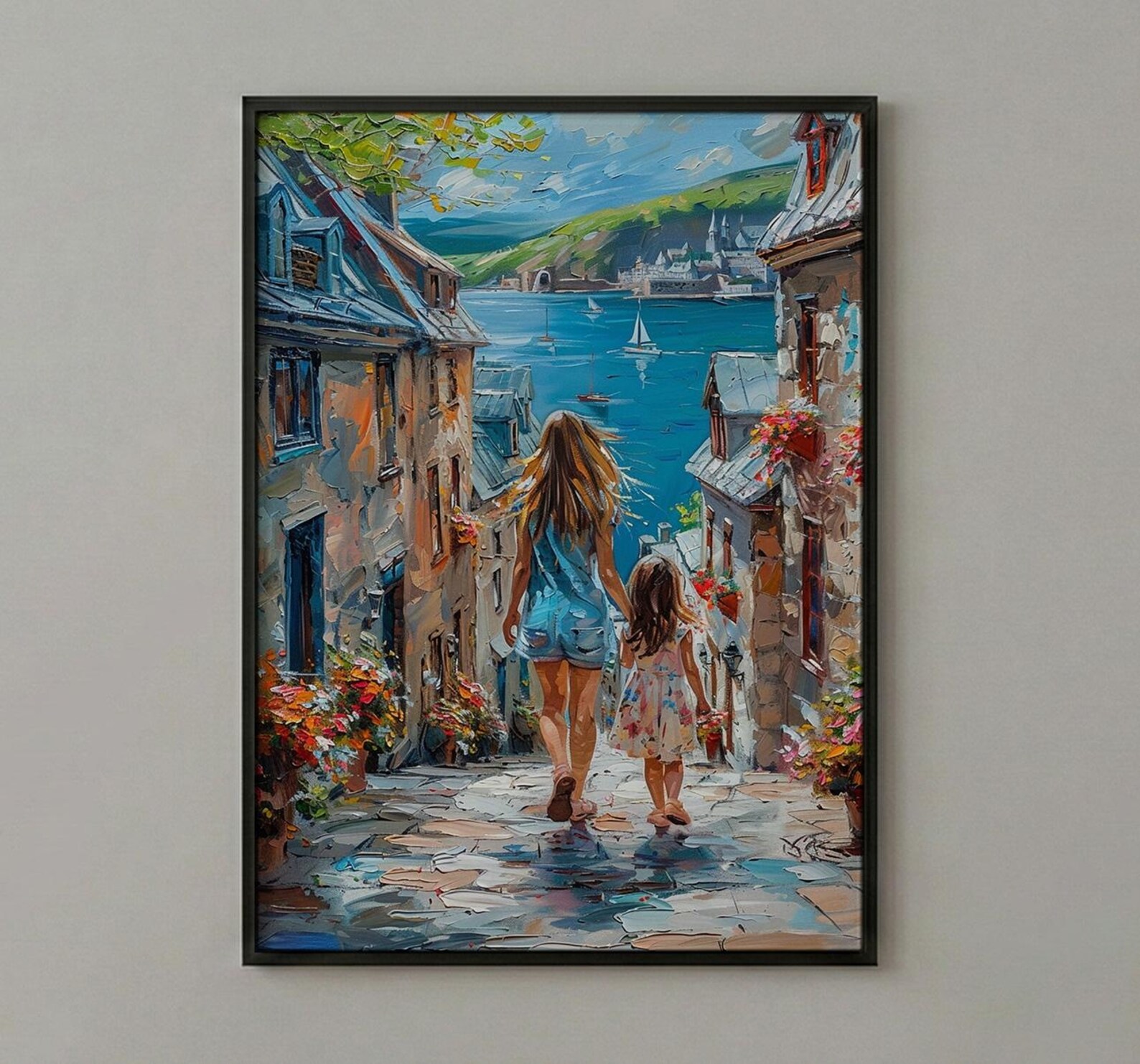 Quebec City Art Print, Petit Champlain Wall Decor, Mothers Day Gift From Daughter, Mother Daughter Poster, Shipped Wall Art — view 3