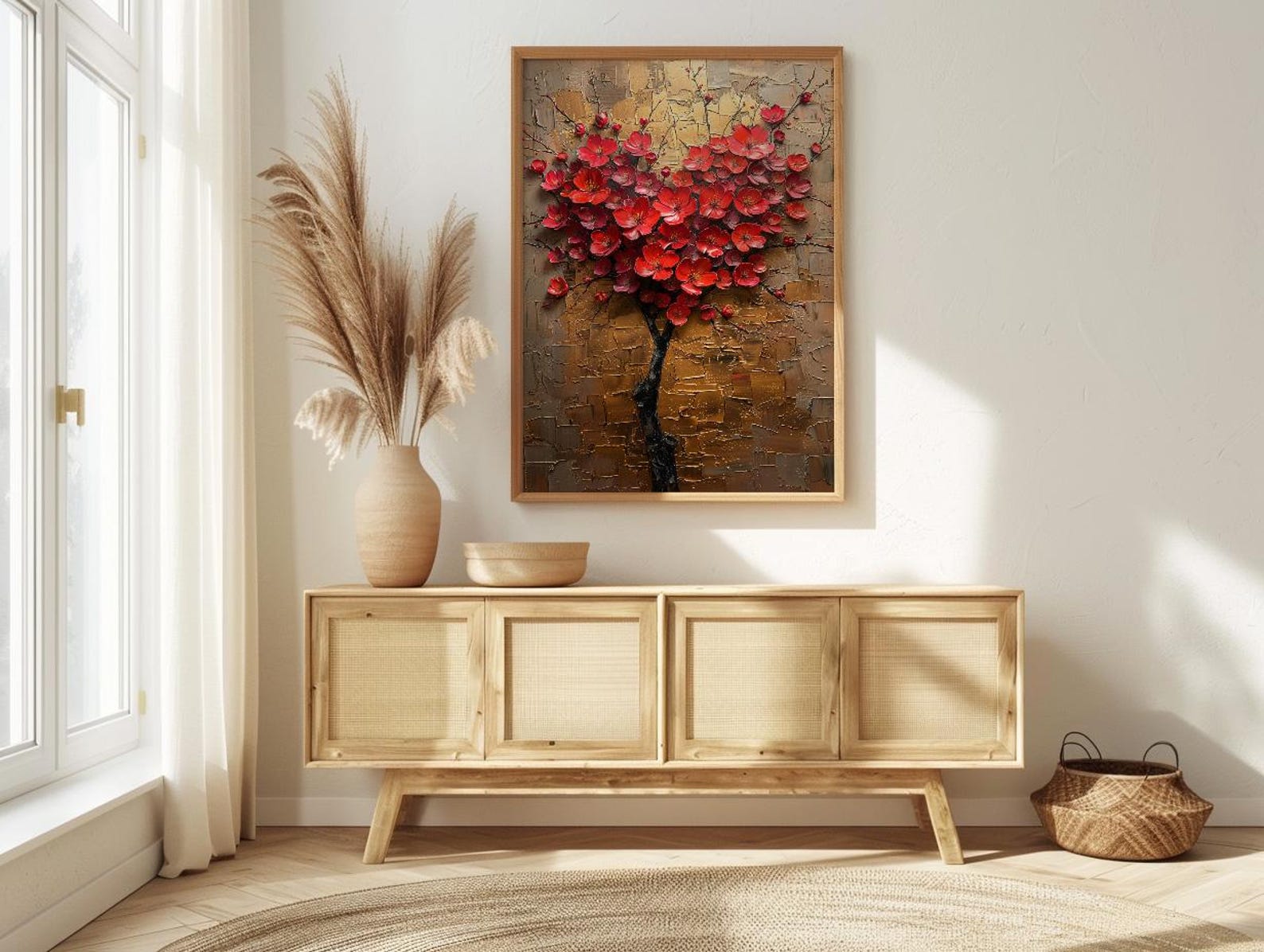 Floral Heart Art, Camellia Flower, Asian Botanical, Impasto Oil Painting, Nature Love, Spring Wall Decor, Gold Leaf Texture — view 3