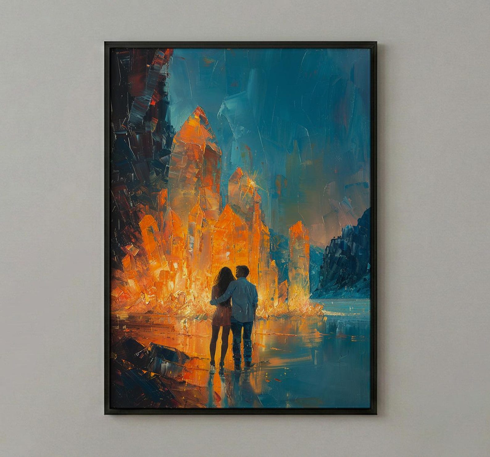 Crystal Cave Poster, Magical Wall Art, Fantasy Adventure Print, Glowing Gems Painting, Mystical Decor — view 3