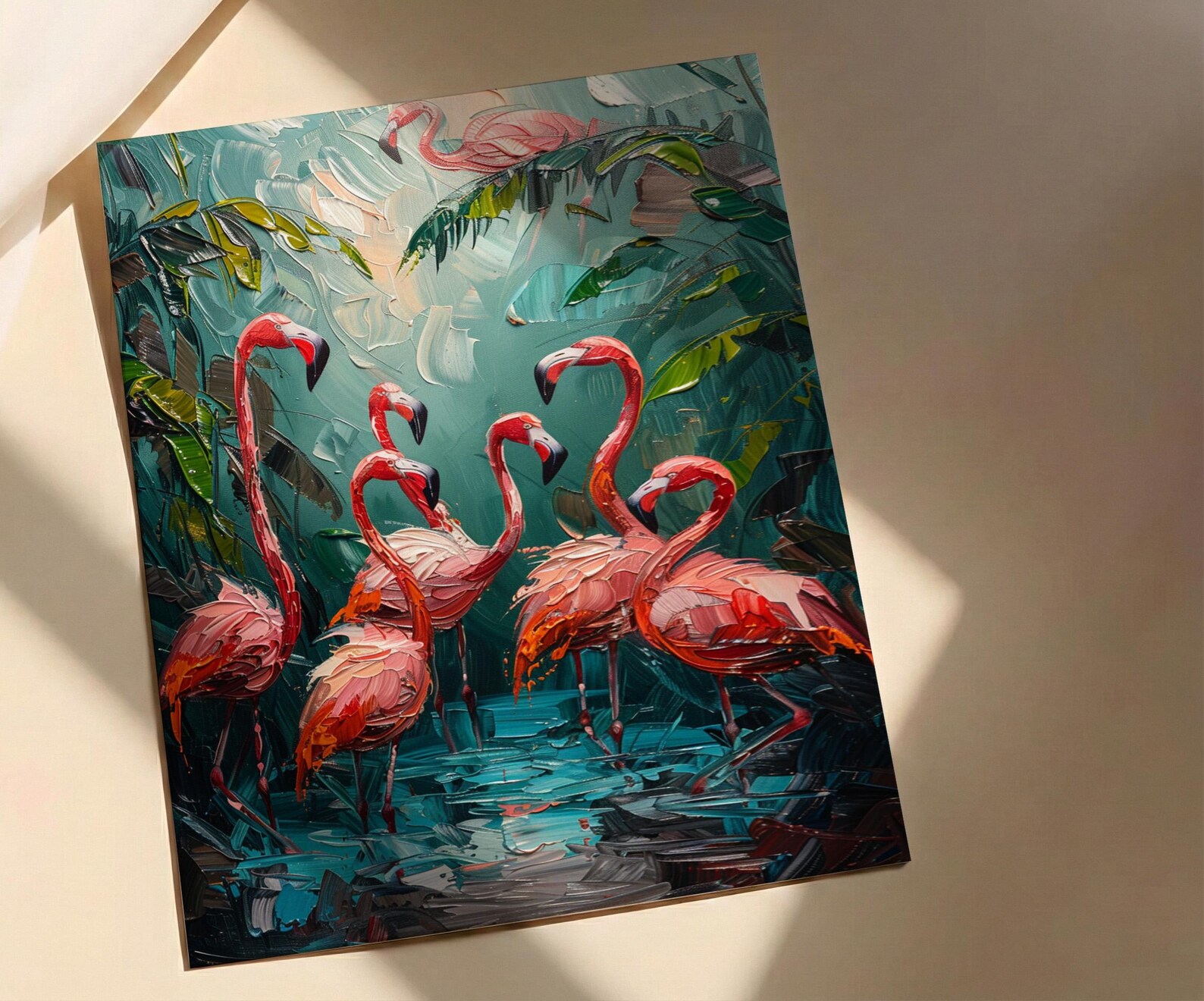 Key West Flamingo Art Print, Florida Tropical Coast Decor - Bright Pink Bird Lush Greenery — view 5