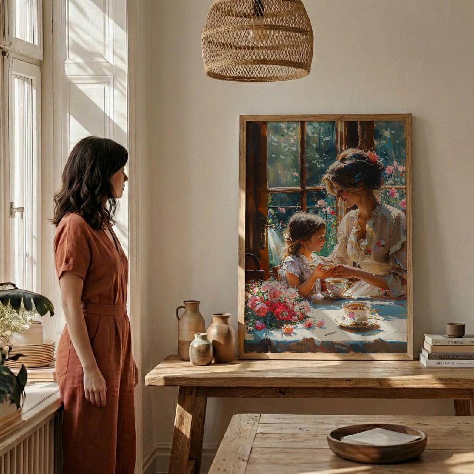 English Tearoom Wall Decor, Grandmother Art - Thick Oil Painting Style — view 6