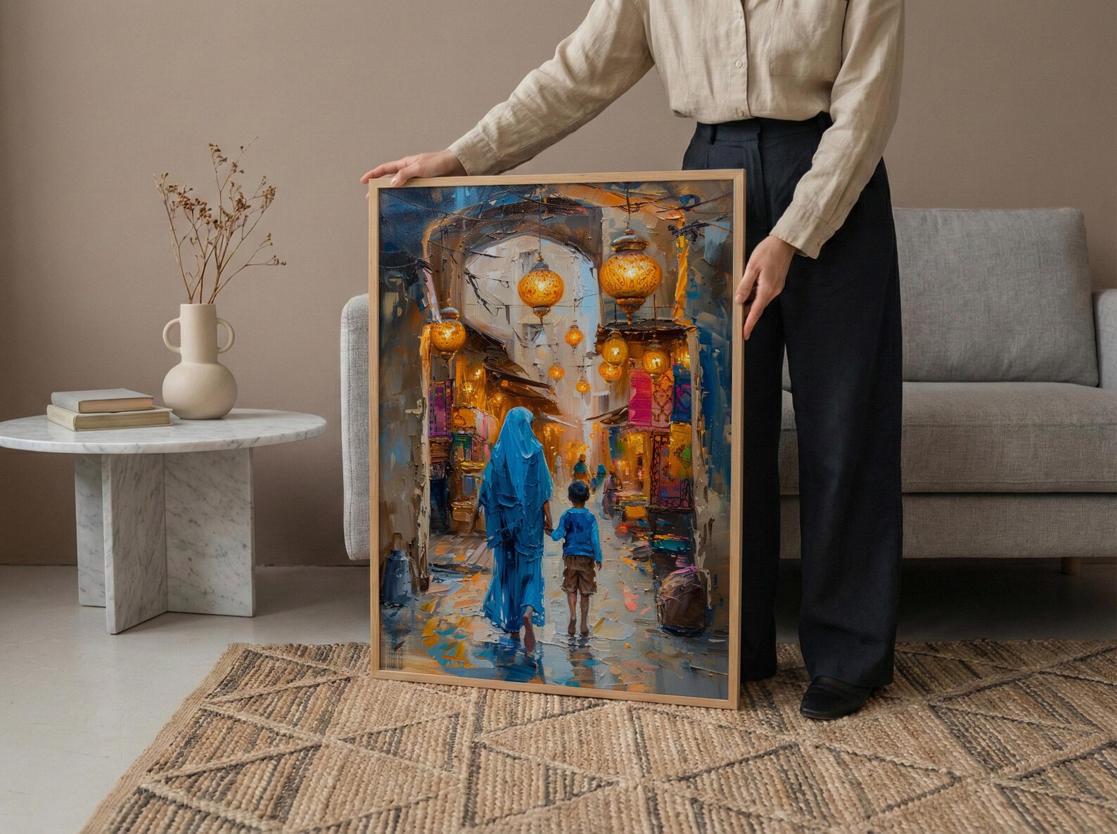 Doha Qatar Art Print, Souq Waqif Wall Decor, Mothers Day Gift From Son, Mom And Son Poster, Museum Quality Decor — view 6