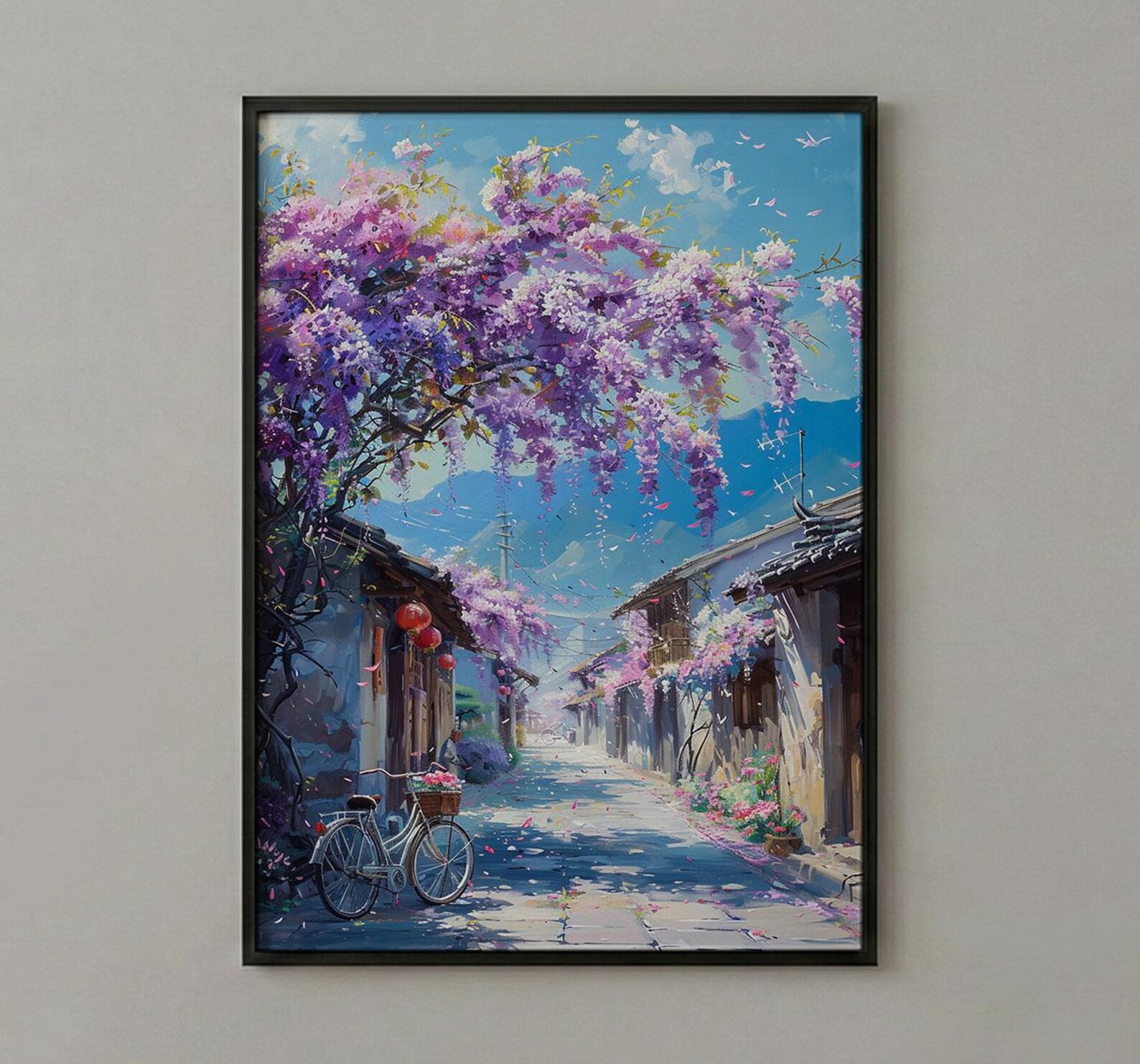 Nara Wisteria Street Poster, Purple Spring Floral Decor - Palette Knife Painting Style — view 3