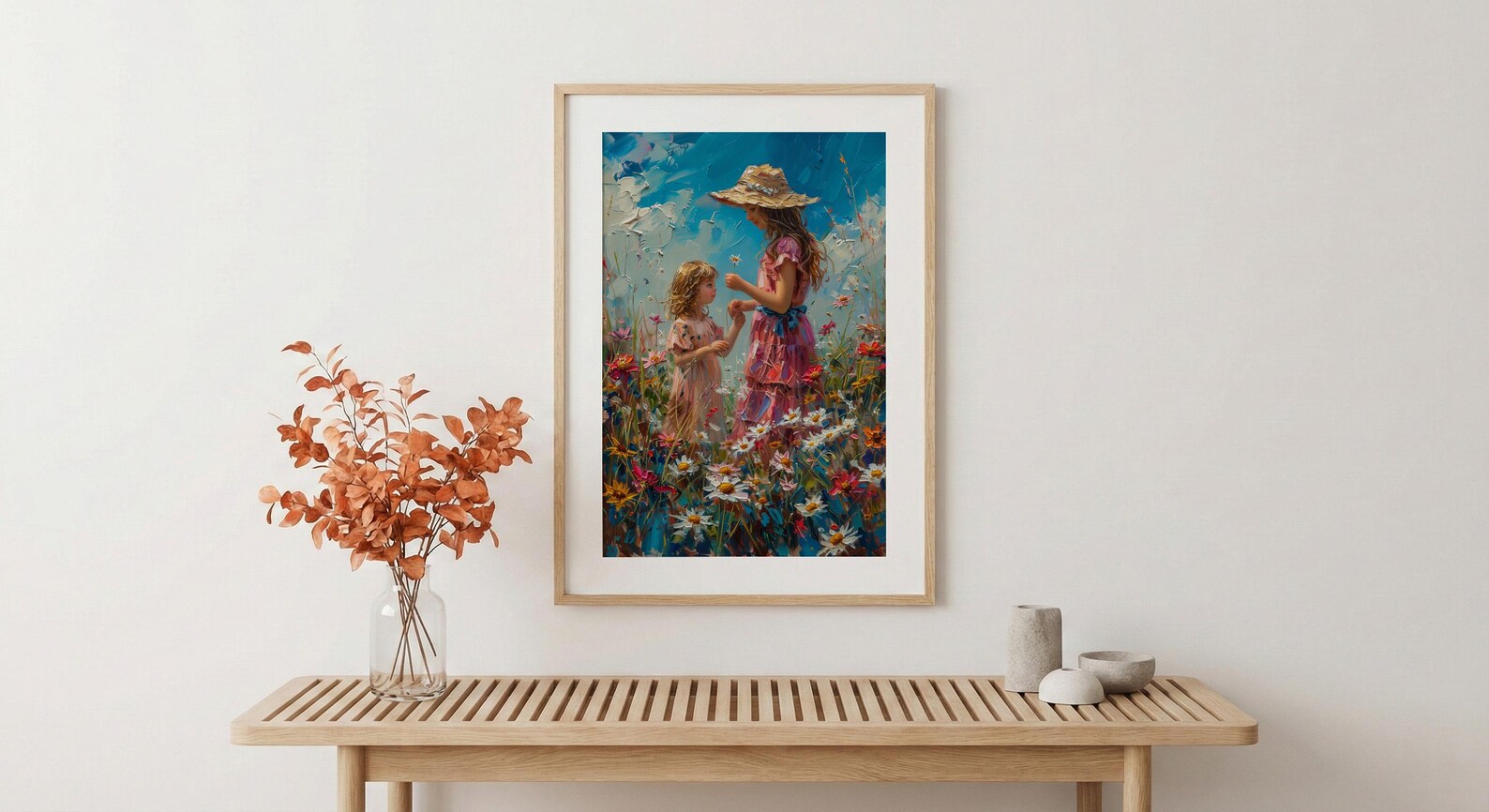 Countryside Daisy Poster, Mother Daughter Art - Thick Oil Painting Style — view 5