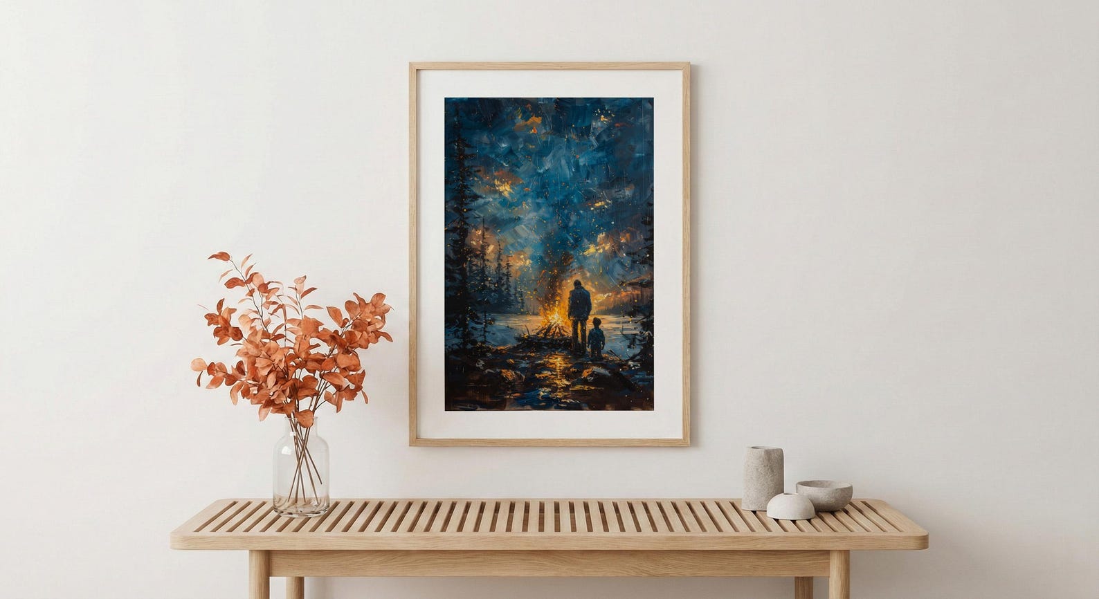 Father And Son Campfire Poster, Twilight Forest Decor - Outdoor Adventure Art — view 6