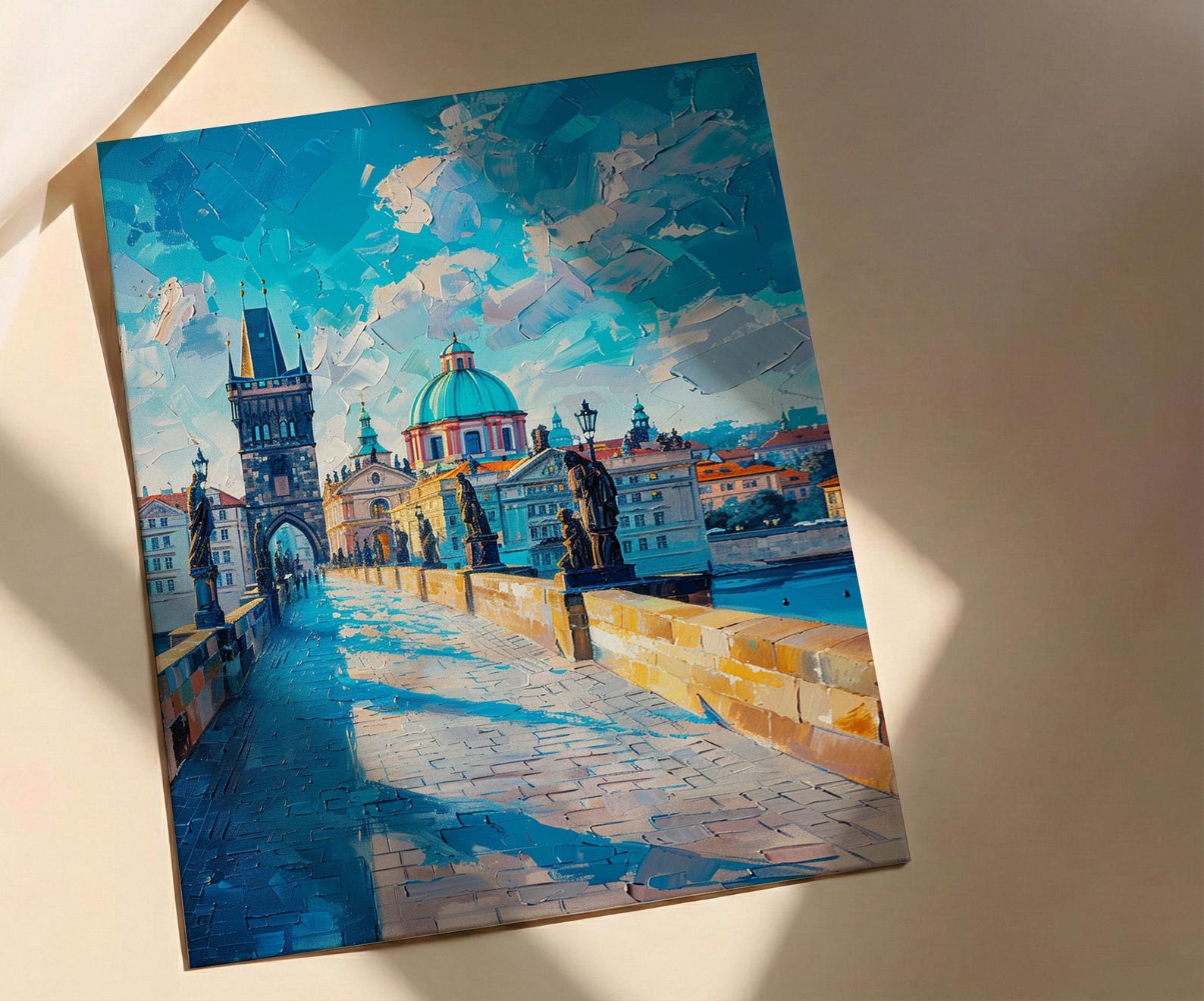 Prague Bridge Art Print, Czech Republic Decor - Historic Statue — view 2