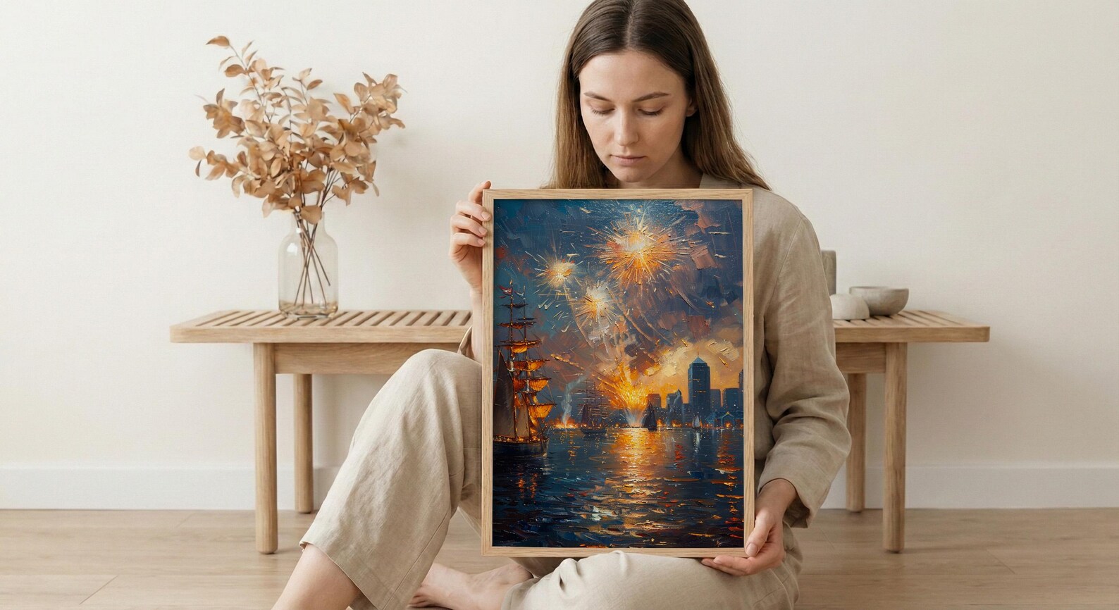 Boston Skyline Fireworks Poster, 4th of July Harbor Wall Decor - Patriotic City Art — view 6