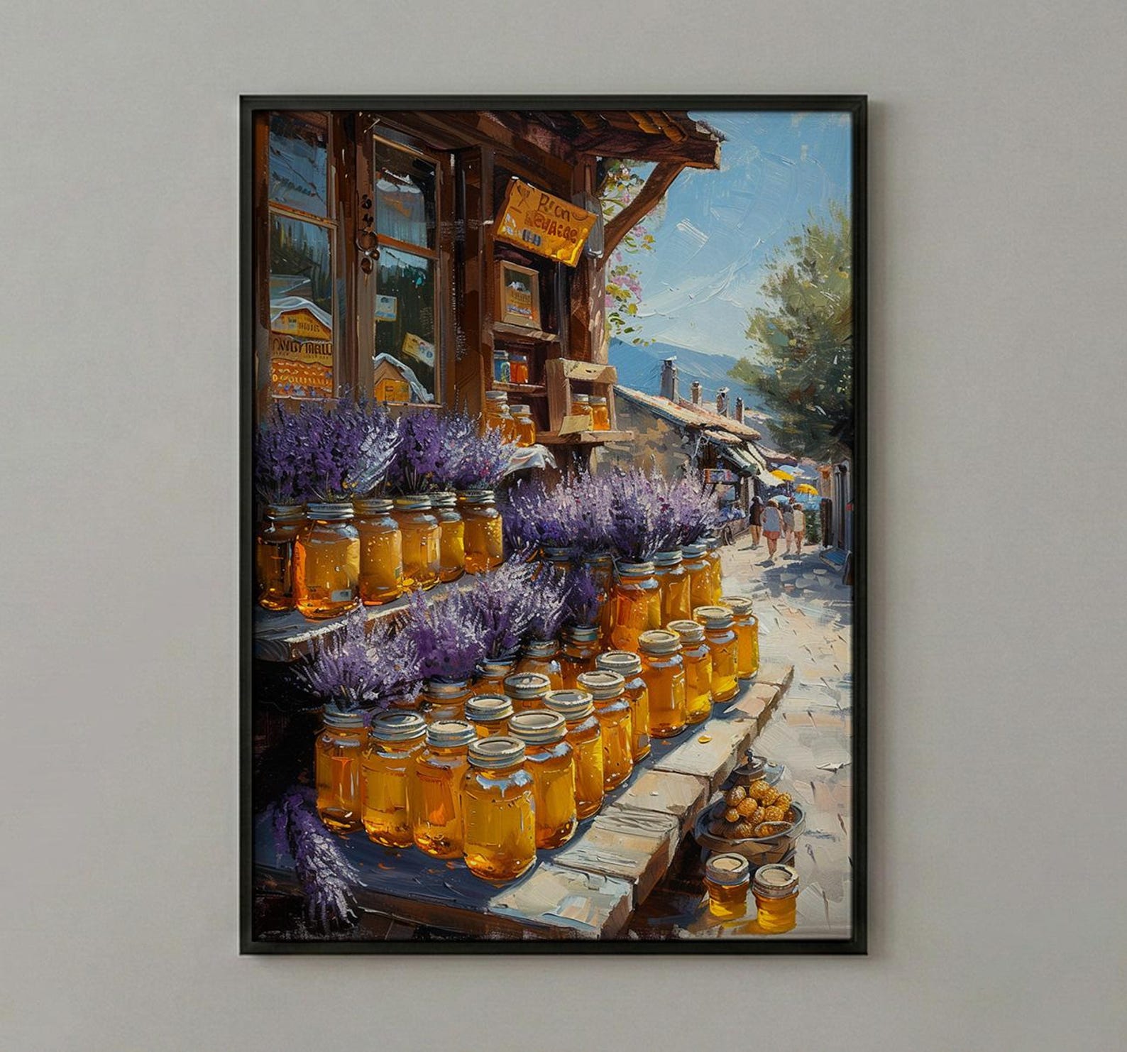 New Zealand Market Wall Art, Purple Lavender Home Decor - Golden Honey Town Summer View — view 2