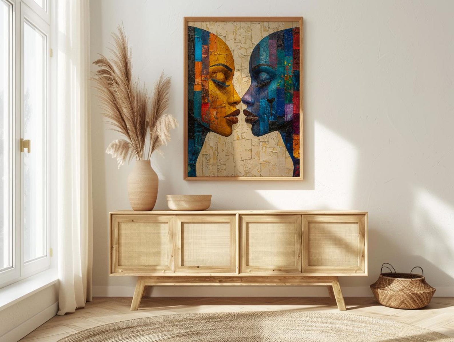 African Mask Art, Tribal Wall Decor, Geometric Pattern, Impasto Oil Painting, Heritage Print, Bold Colors, Wedding Gift — view 3