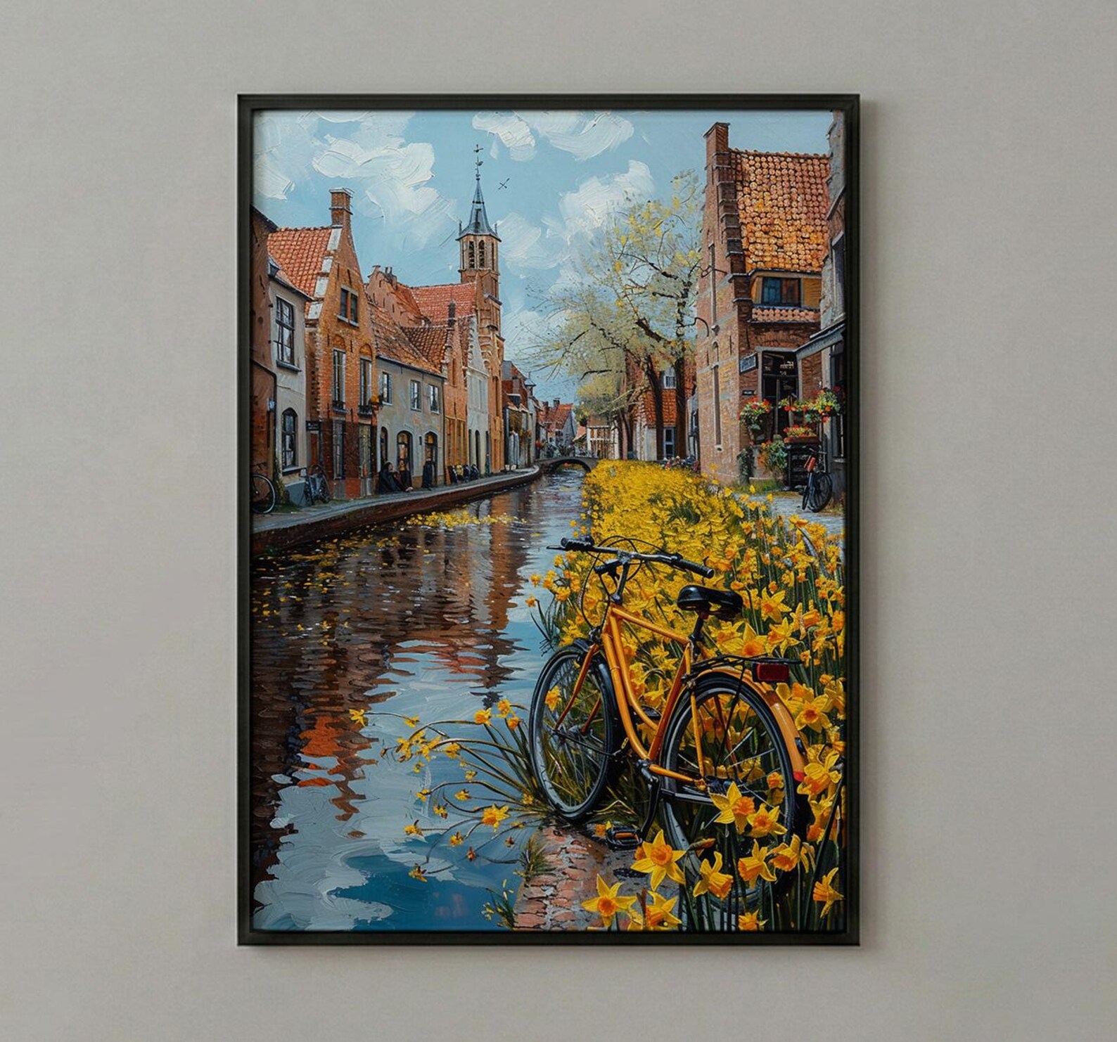 Bruges Daffodil Canal Art Print, Medieval Spring Village - Housewarming Gift — view 3