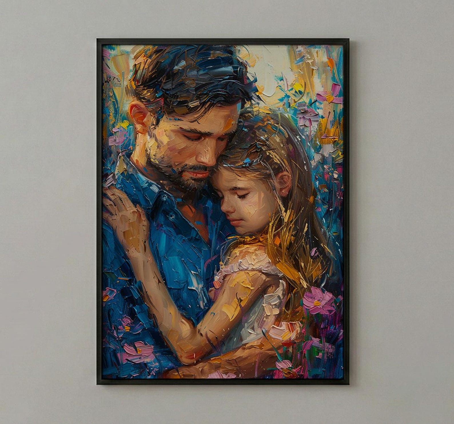 Comforting Child Poster, Father Support Decor - Emotional Family Wall Art — view 3