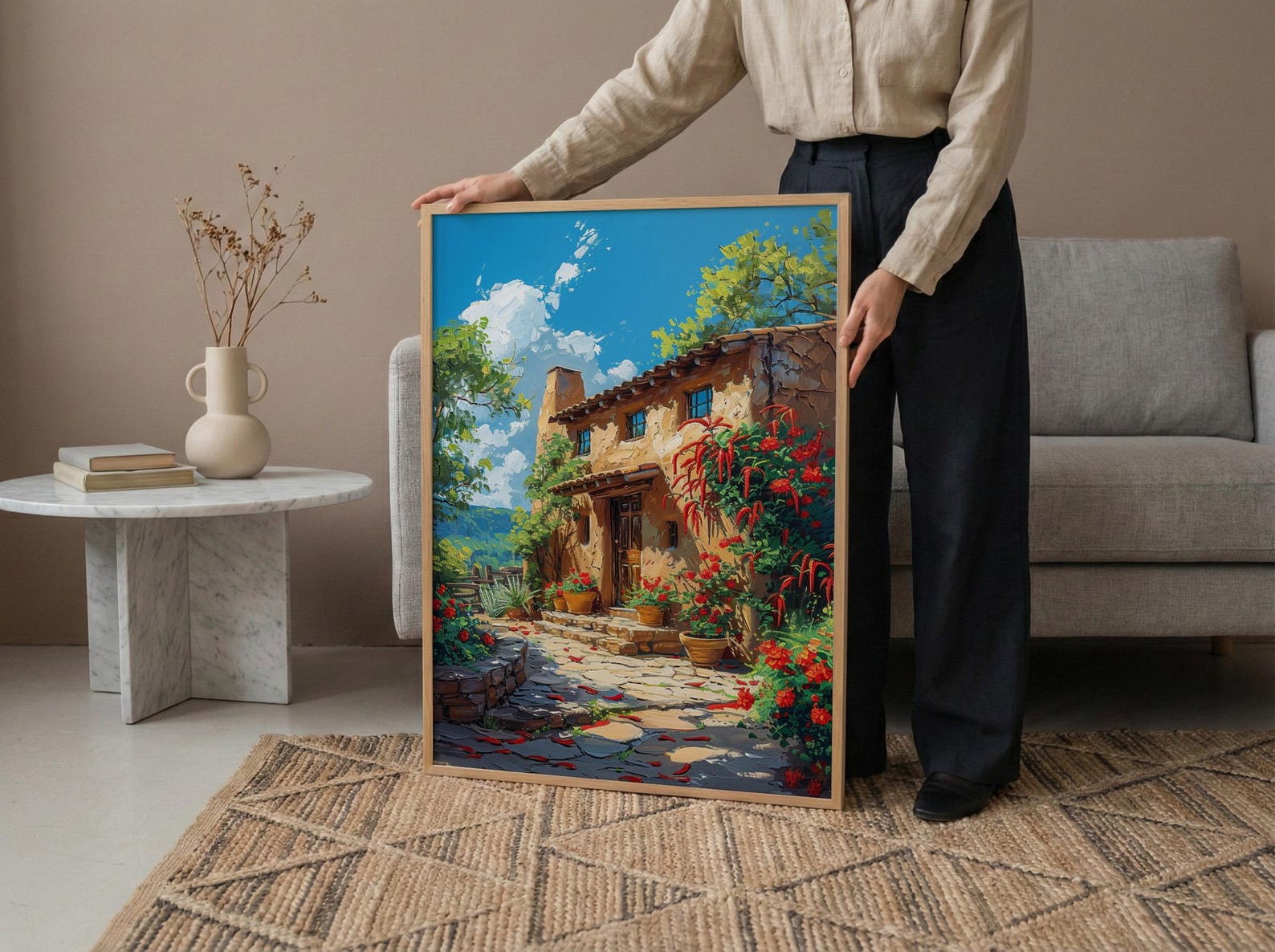 Santa Fe Adobe House Poster, New Mexico Travel Decor - Red Chili Bright Summer — view 6