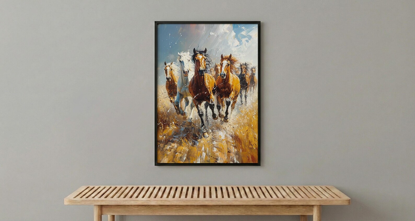 Wild Mustang Horse Poster, Western Desert Nature Animal Decor - Running Herd Summer Dust Scene — view 6