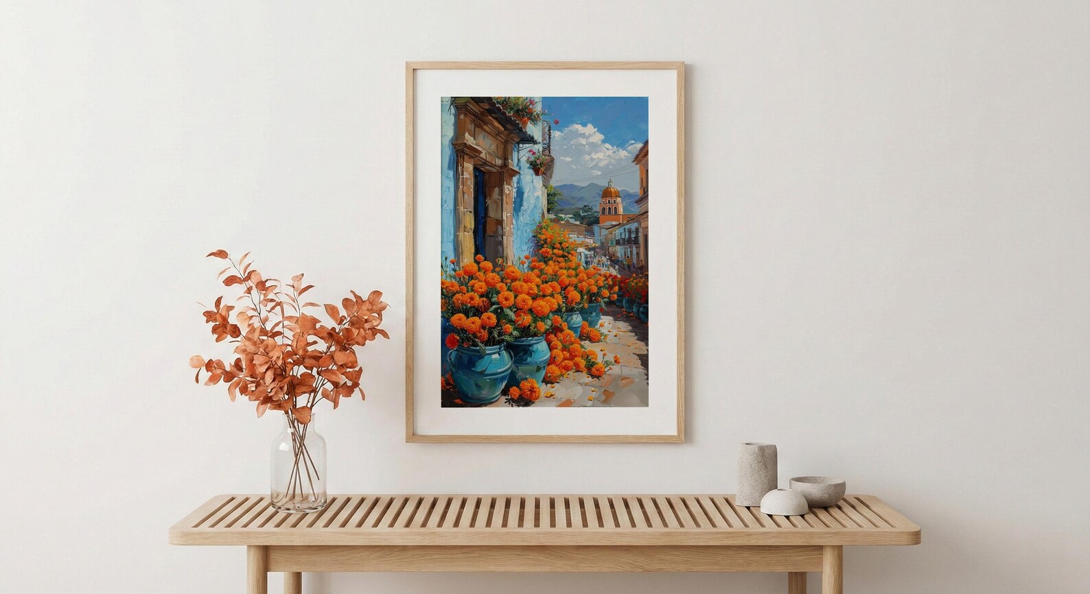 Oaxaca Market Poster, Orange Marigold Wall Decor - Floral Street Art — view 5