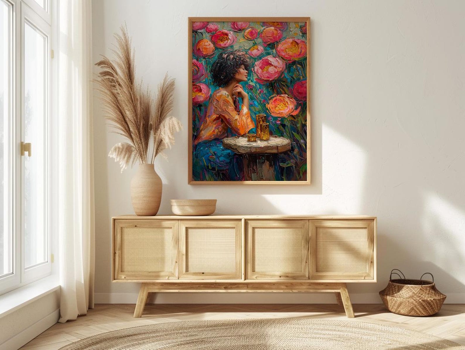 Nine of Cups Tarot Wall Decor, Pink Peony Spring - Thick Oil Painting Style — view 4