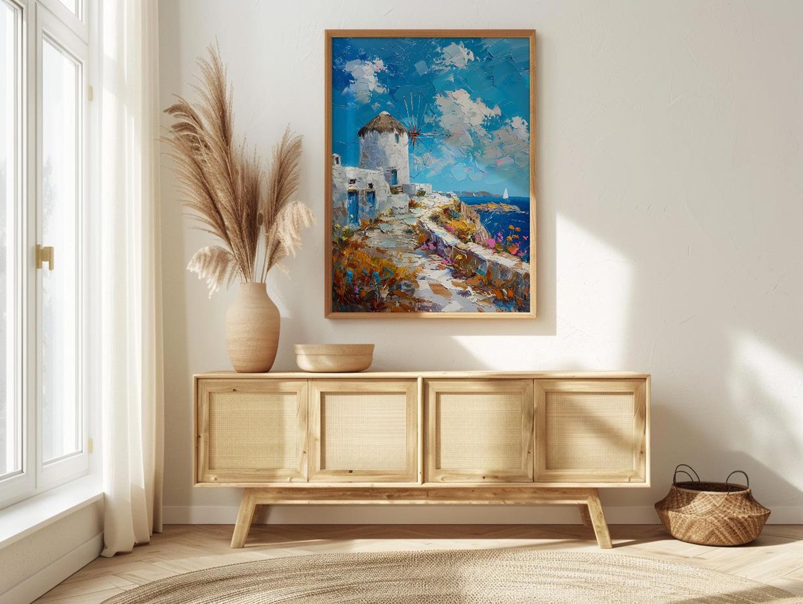 Mykonos Windmill Poster, Greece Decor - Golden Hour Art Print — view 4