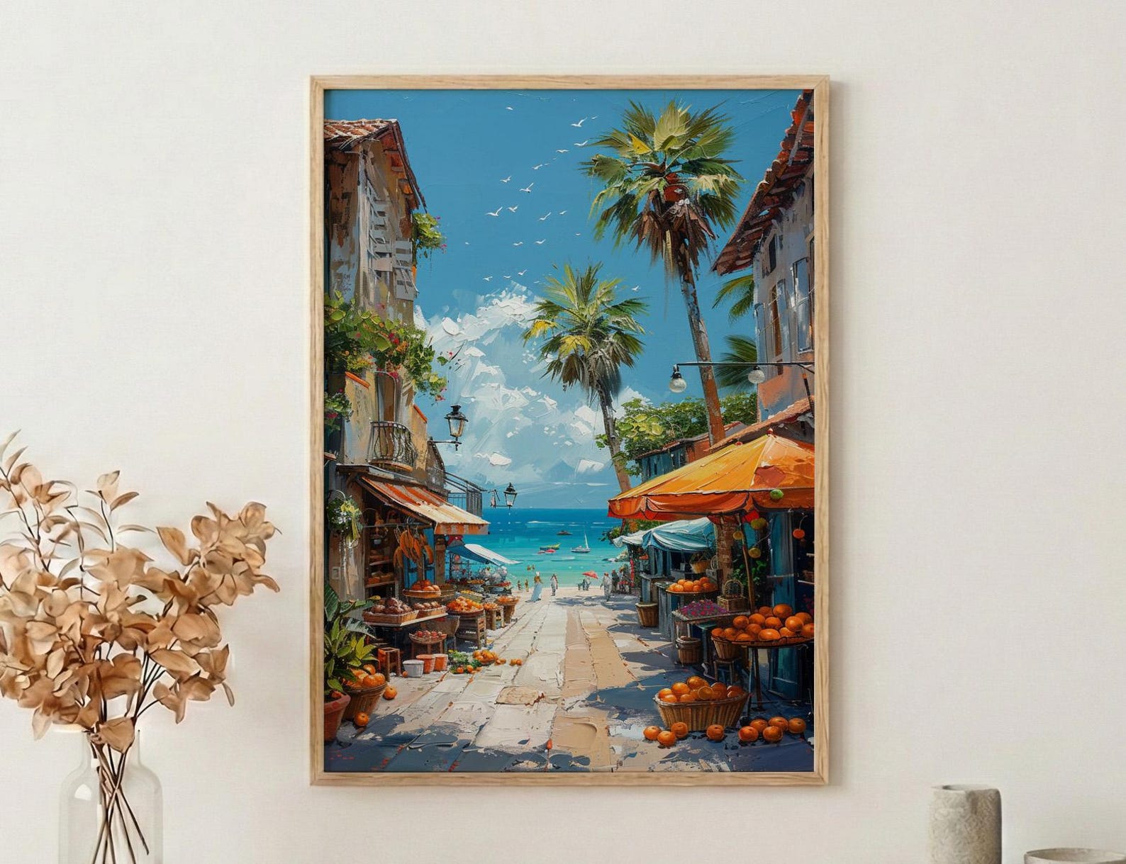 Noumea Market Food Wall Art, French Bakery Home Decor - Tropical Island Town Summer Getaway