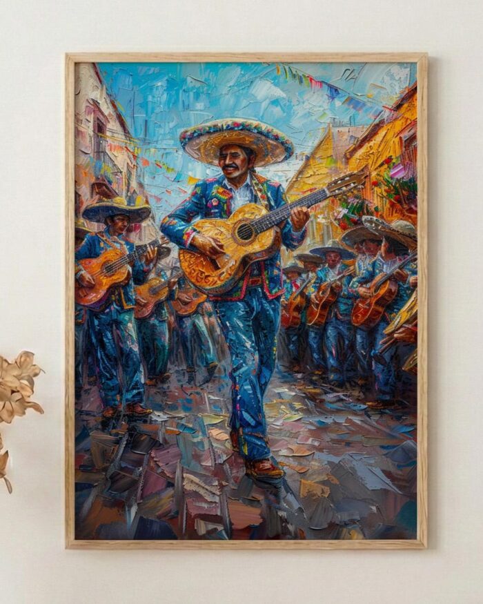 Mexico Mariachi Art Print, Sunny Plaza Decor - Traditional Band