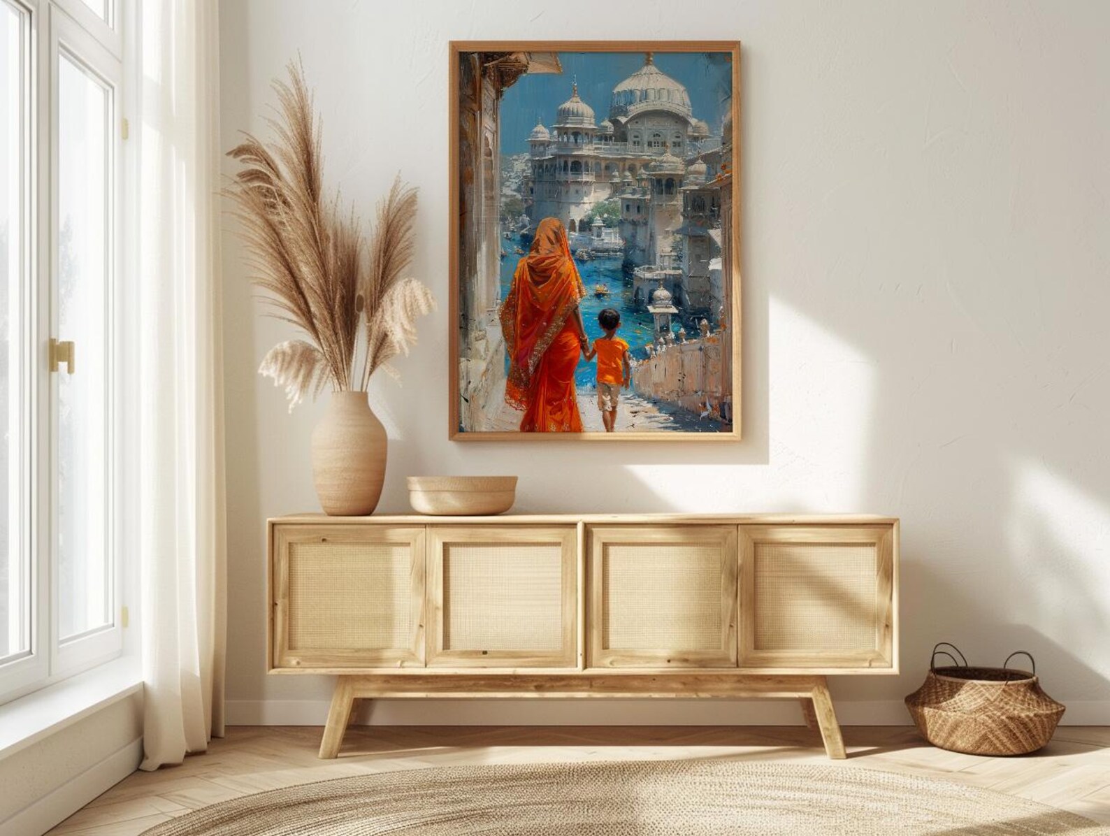 Udaipur India Print, White City Wall Art, Mothers Day Gift From Son, Mom And Son Poster, Museum Quality Decor — view 3
