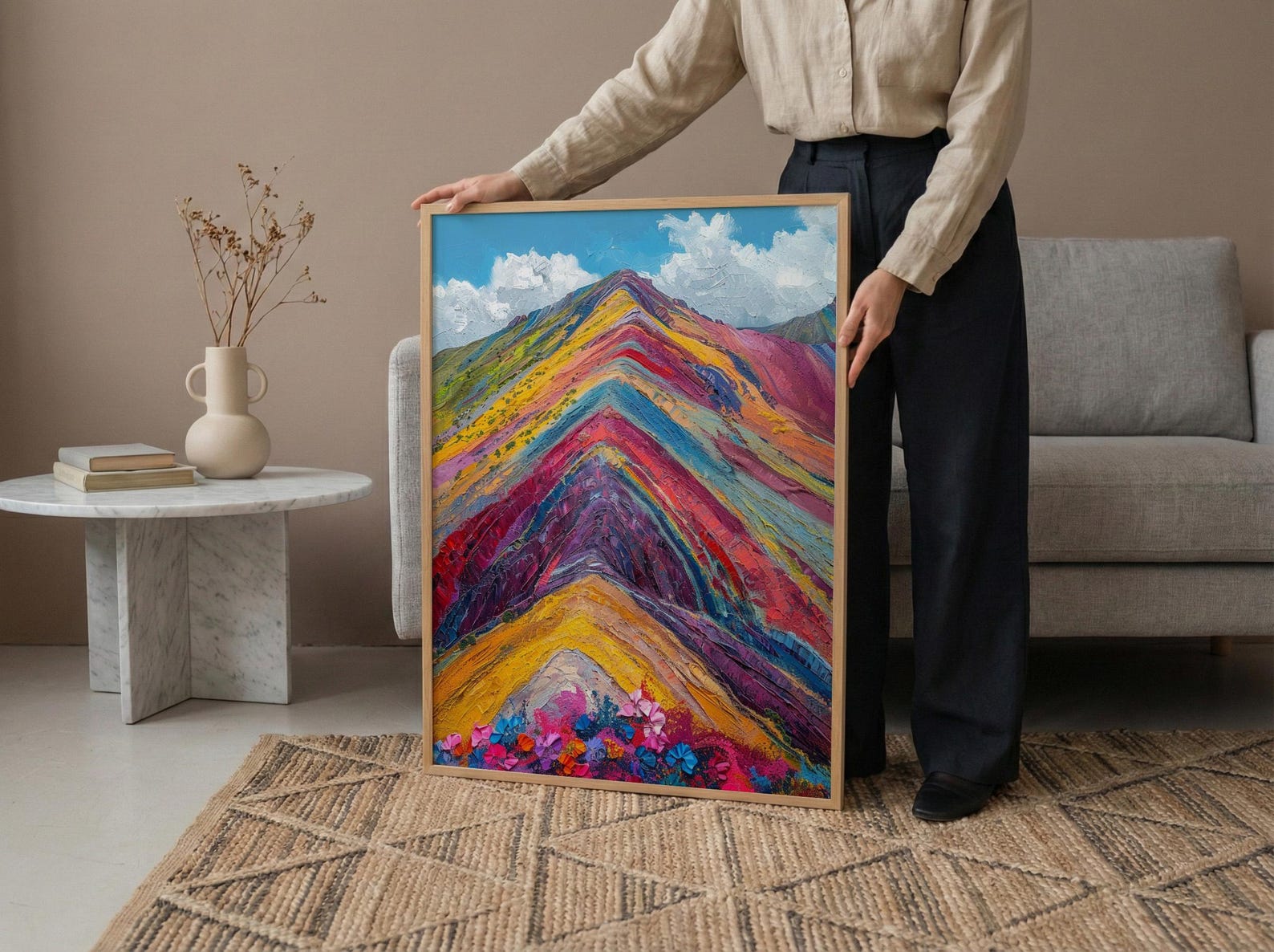 Rainbow Mountain Peru Wall Art, Colorful Nature Decor - Striking Mineral Stripe Summer Sky — view 5