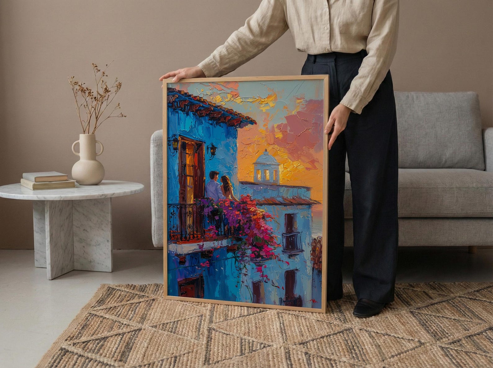 Havana Street Art, Romantic Balcony, Colonial Architecture, Impasto Oil Painting, Colombia Decor, Cityscape, Travel Lover Gift — view 5