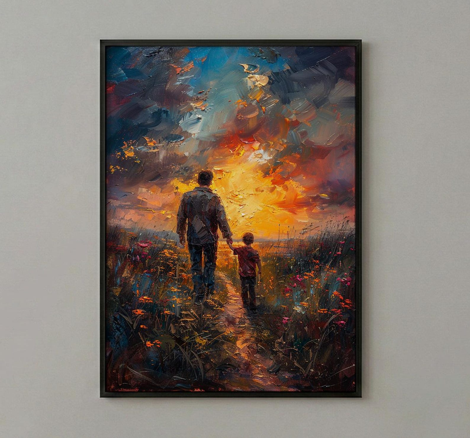 Father And Son Wall Art, Walking Together Decor - Sunset Country Print — view 3