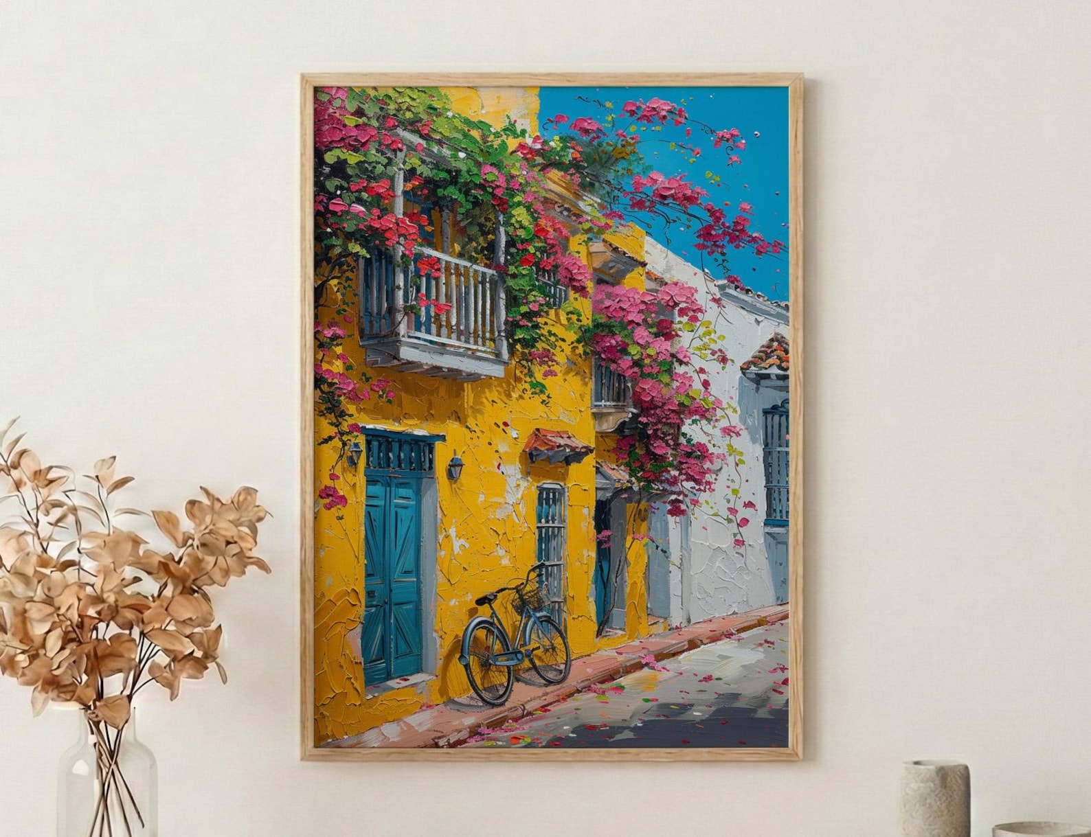 Cartagena Wall Art, Yellow Balcony Decor - Colombia Spring Print