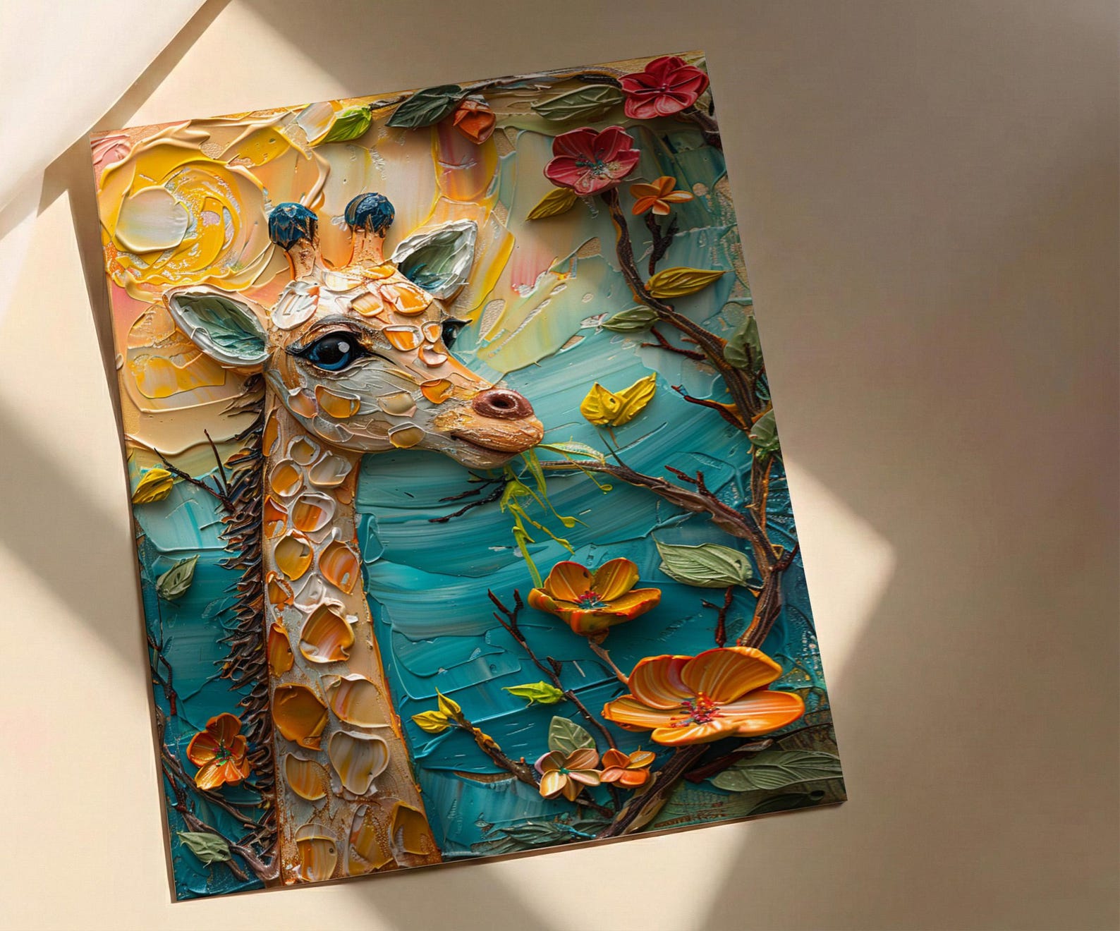 Baby Giraffe Nursery Wall Decor, Peach Sunrise Spring Print - Kids Room Decor — view 3