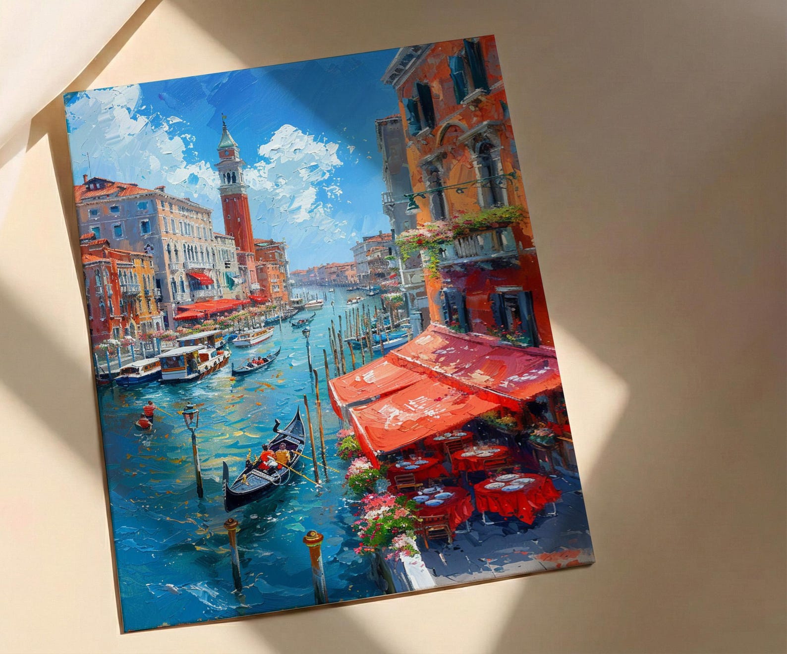 Rialto Market Wall Art, Venice Italy Home Decor - Historic Red Awning Canal Summer Beauty — view 2