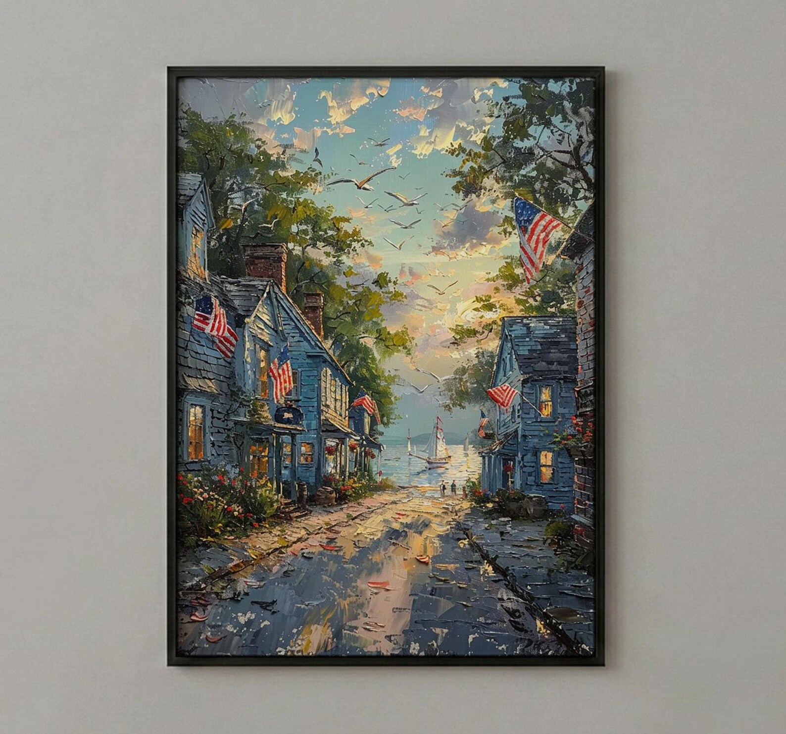 Americana Main Street Art Print, 4th of July Decor - Small Town Flag Poster — view 3