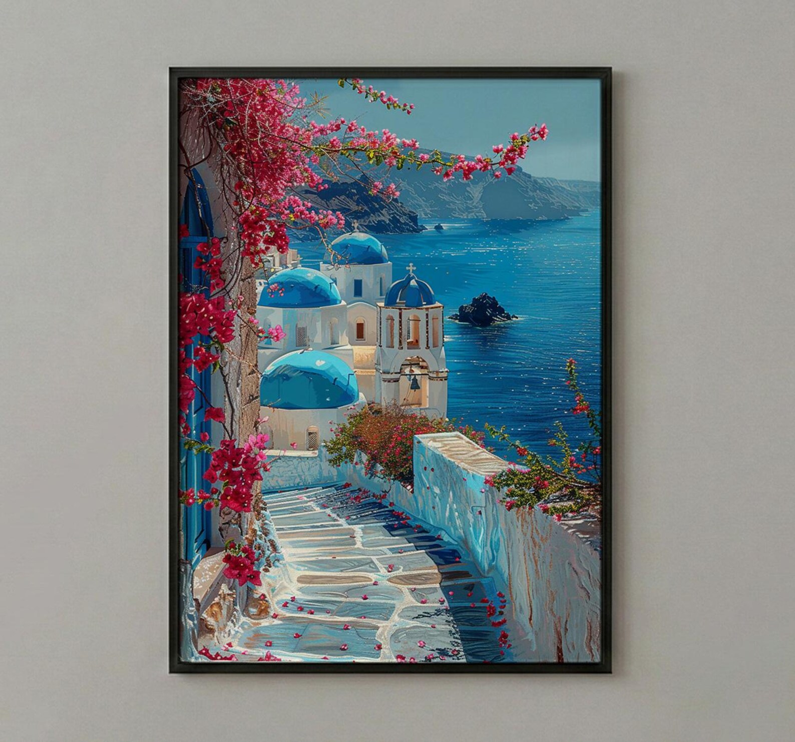 Santorini Wall Art, Greece Travel Print, Blue Domes, Impasto Oil Painting, Summer Romance, Honeymoon Gift, Greek Island Decor — view 5