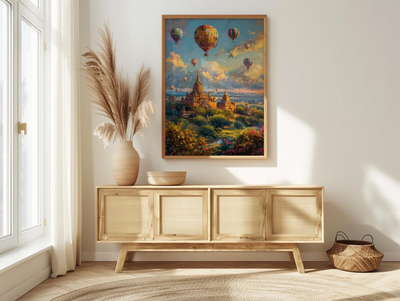 Bagan Hot Air Balloon Poster, Ancient Temple Spring Art - Textured Impasto Oil Painting — view 4