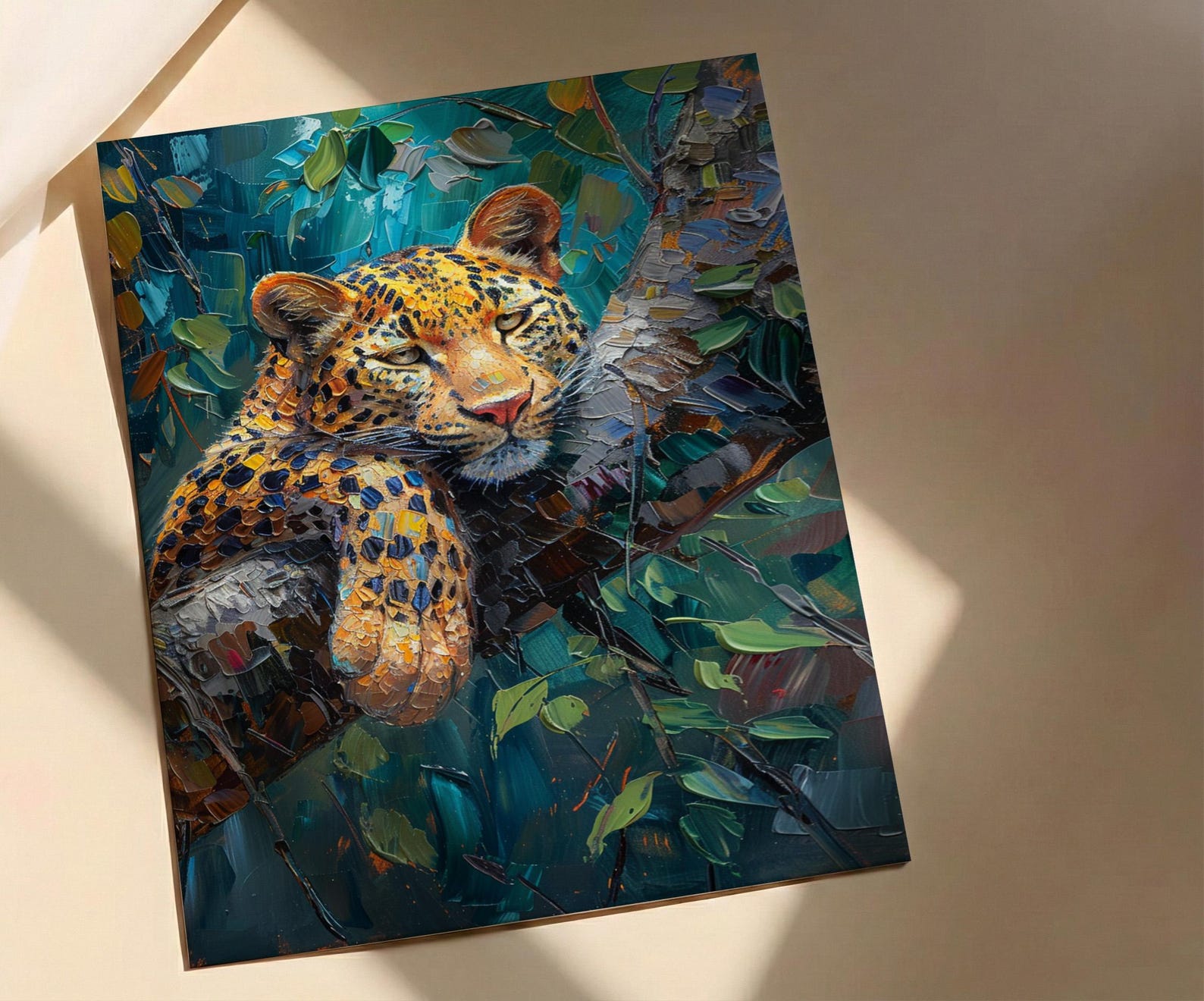 Leopard Wall Art, African Jungle Wall Decor - Golden Sunlight Landscape — view 3