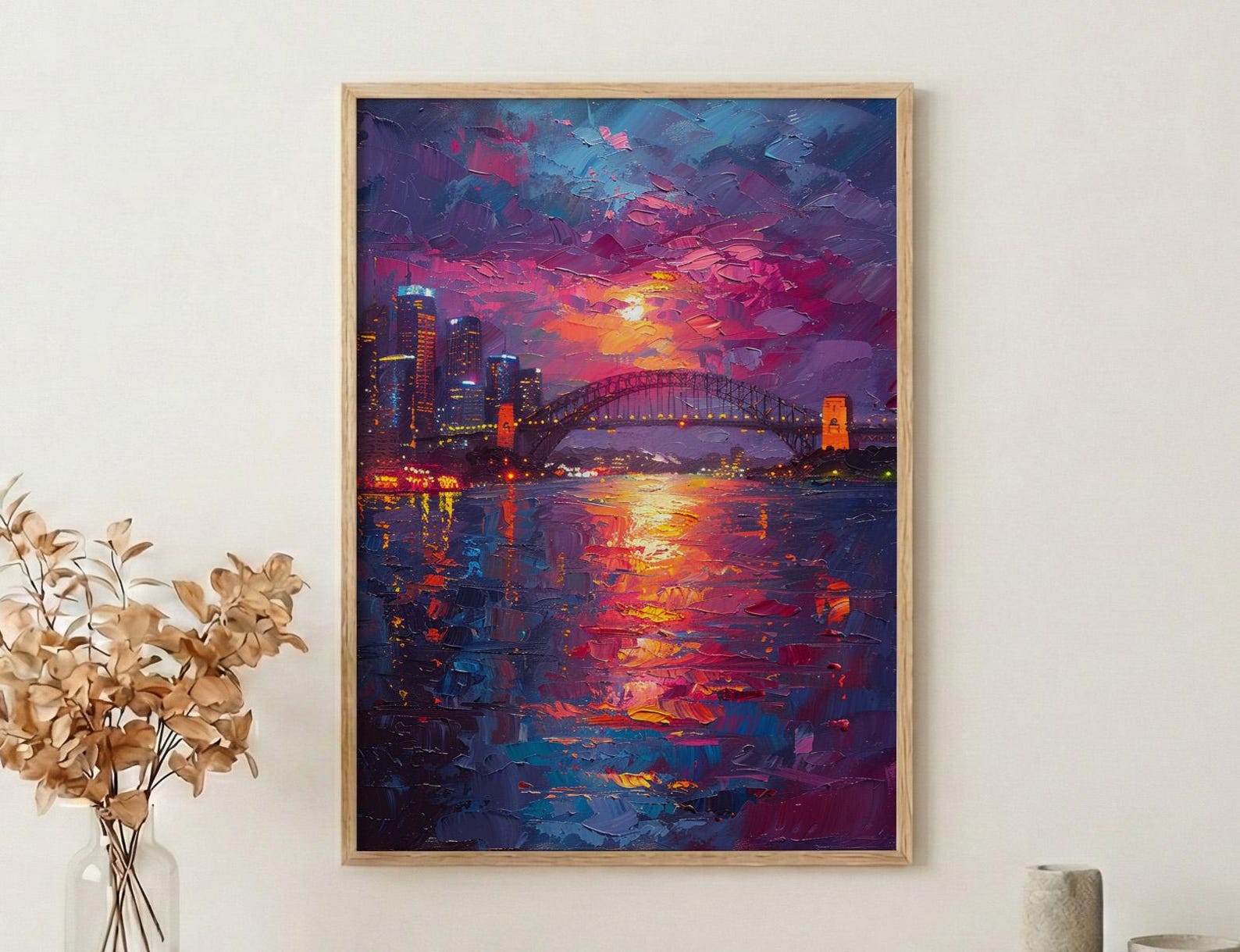 Sydney Harbour Night City Poster, Australia Travel Home Decor - Colorful Evening Coast Summer Scene — view 2