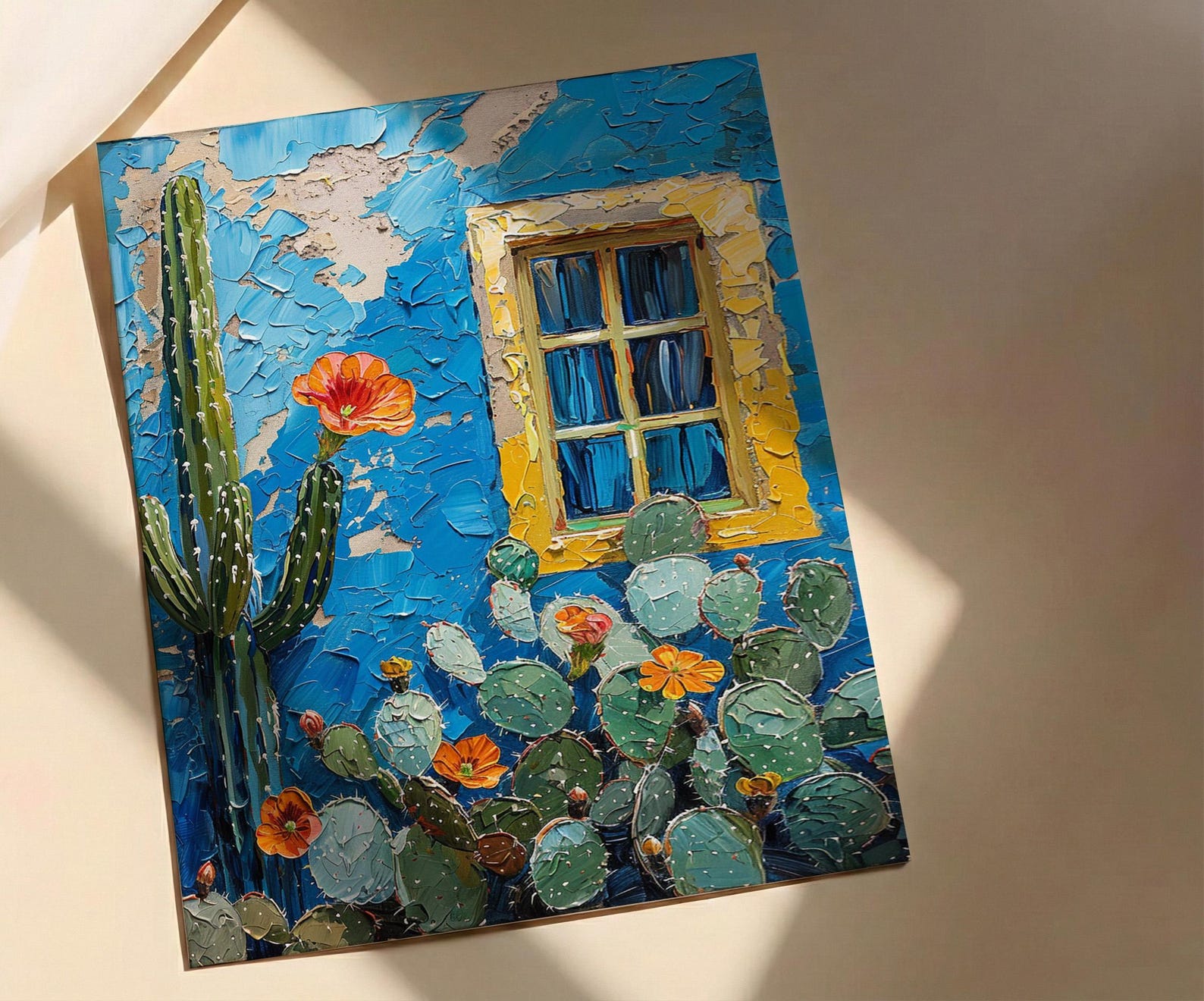 Moroccan Wall Art, Majorelle Garden Print, Electric Blue Cactus Painting, Boho African Decor, Marrakech Travel Poster — view 2