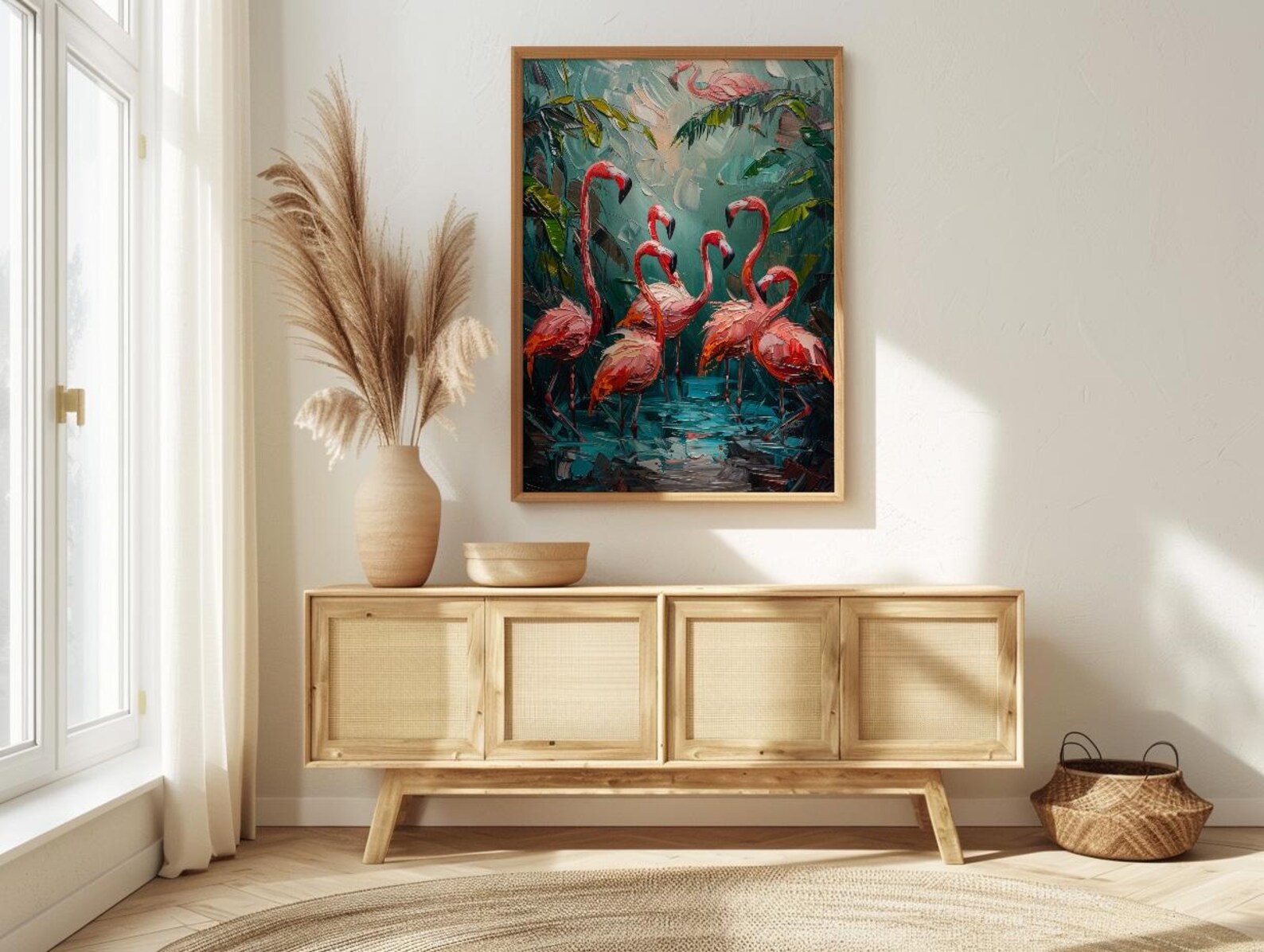Key West Flamingo Art Print, Florida Tropical Coast Decor - Bright Pink Bird Lush Greenery — view 3