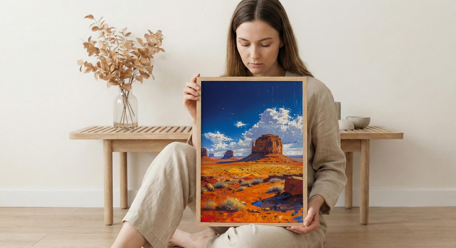 Monument Valley Wall Art, Western Desert Red Rock Decor - Bright Blue Summer Sky — view 6