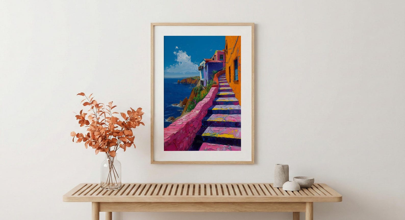 Valparaiso Wall Art, Chile Street Decor - Colorful Stairs — view 5