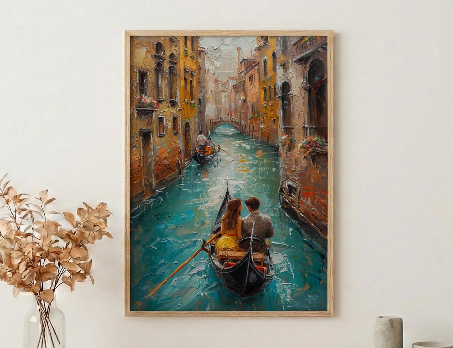 Venice Wall Art, Gondola Print, Italy Travel Poster, Impasto Oil Painting, Romantic Canal Art, Wedding Gift, Italian Decor