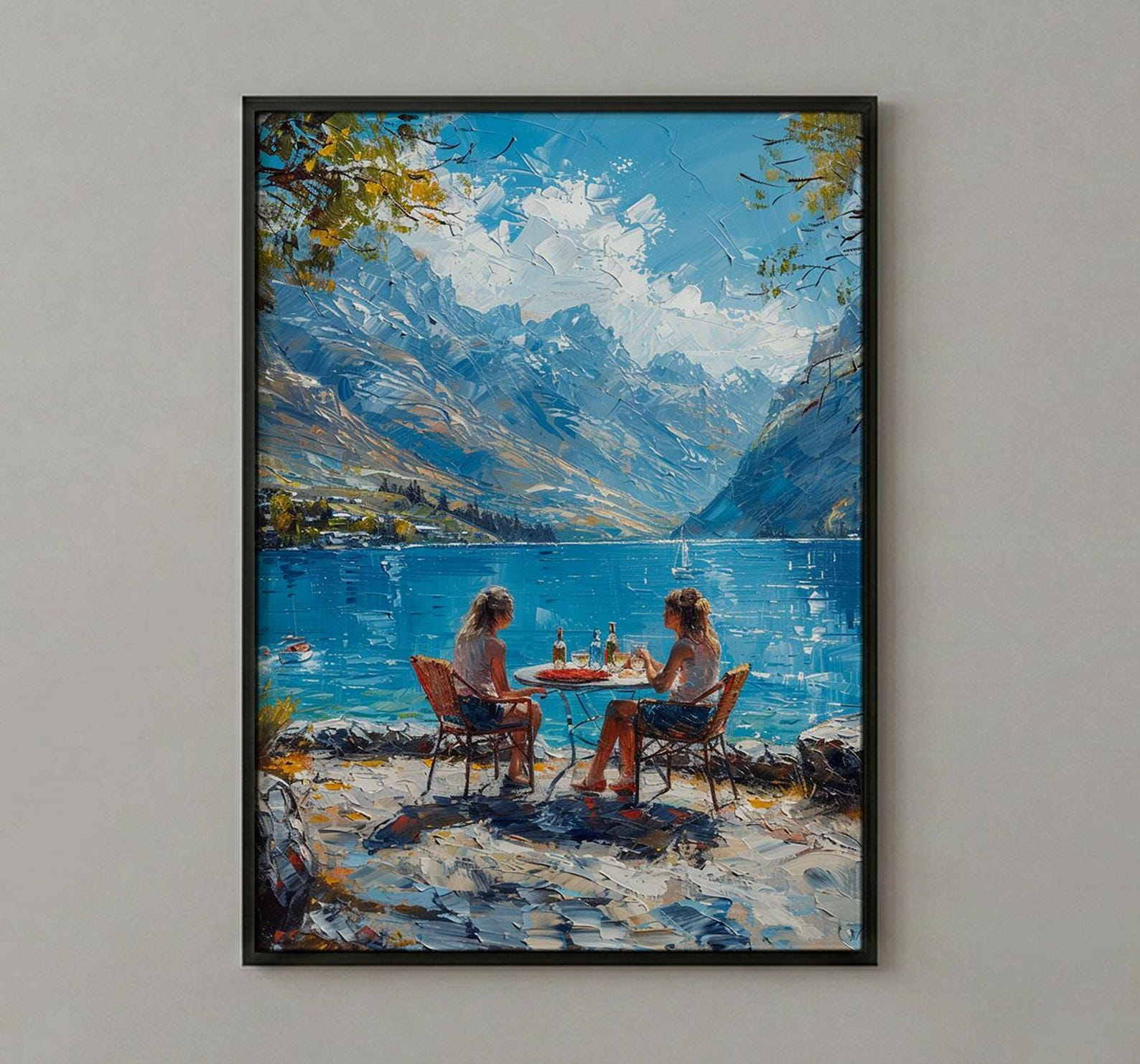 Queenstown Market Wool Wall Art, Majestic Mountain Home Decor - Deep Blue Town Summer Picture — view 2