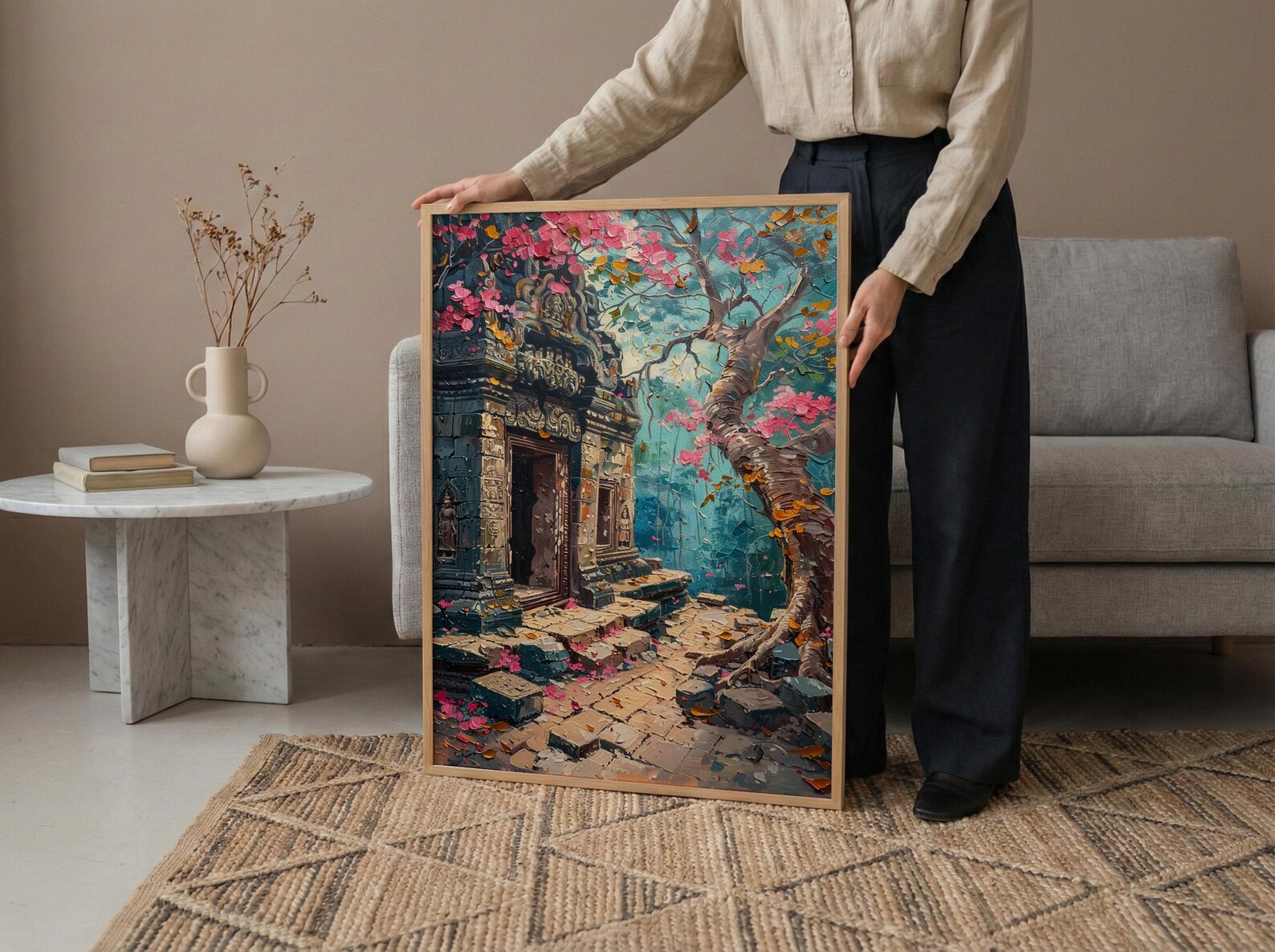 Angkor Wat Jungle Wall Decor, Ancient Ruins Spring Print - Above Bed Art — view 6