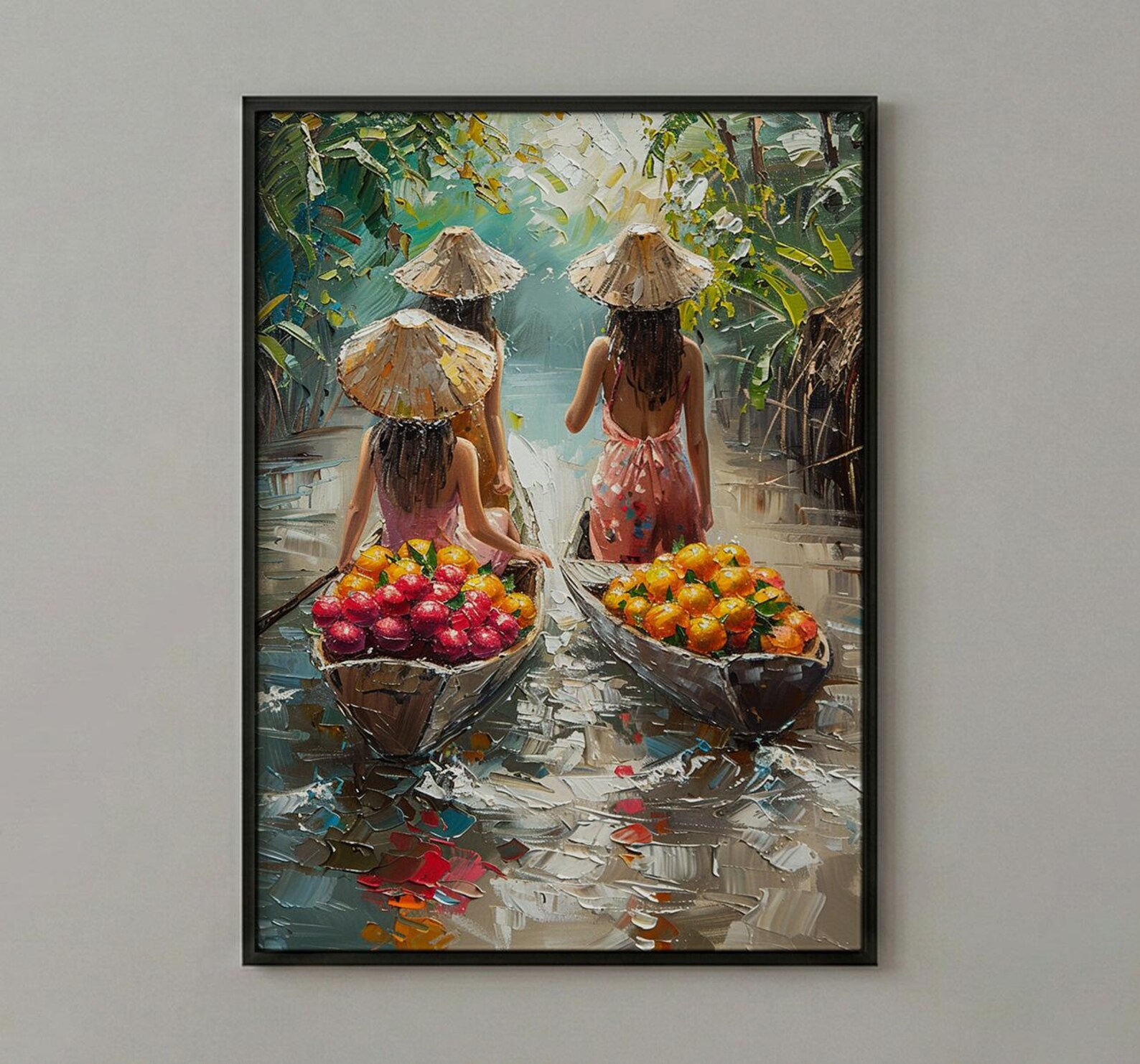 Thai Floating Market Art, Tropical Fruit Decor - Summer Boat Print — view 2
