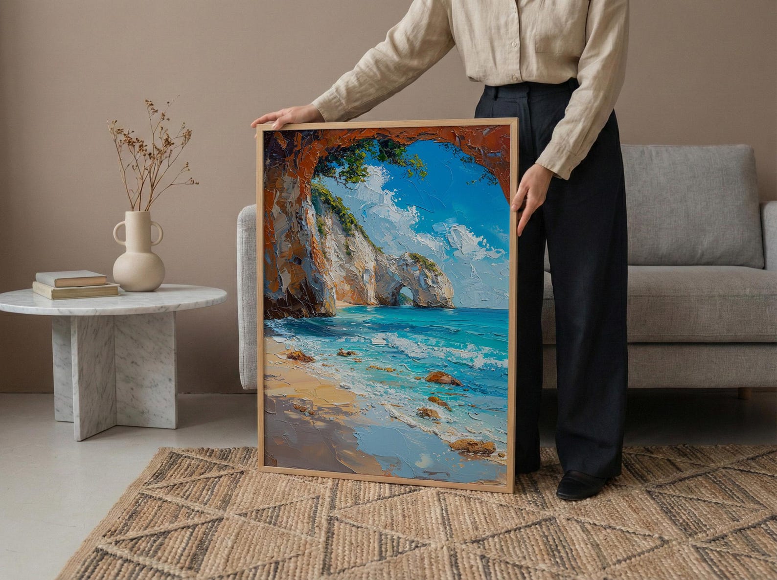 Cathedral Cove Arch Art Print, New Zealand Home Decor - Sunny Coast Beach Summer Holiday — view 6
